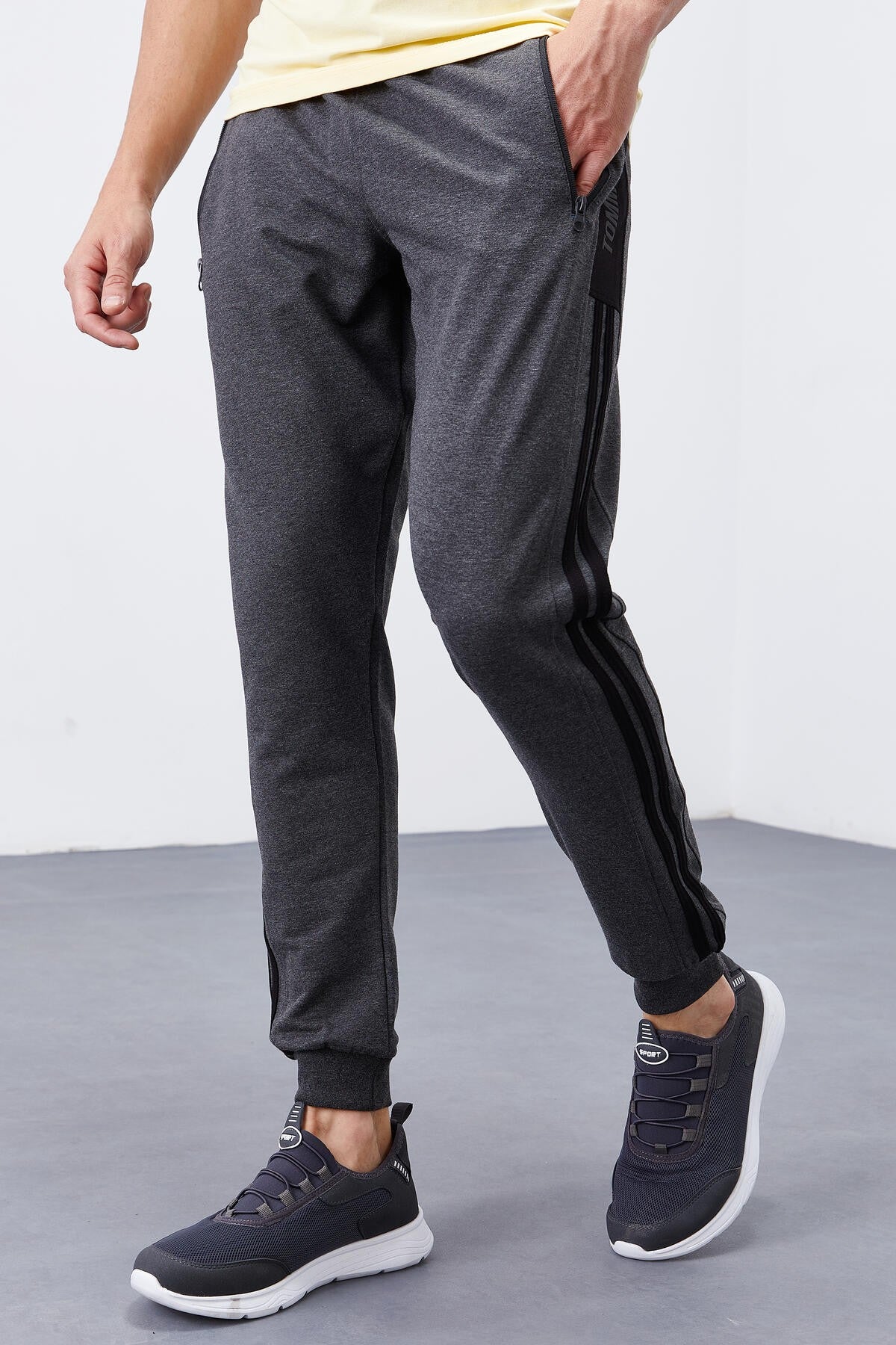 Anthracite Melange Double Stitched Standard Fit Jogger Men's Tracksuit Bottom - 84694