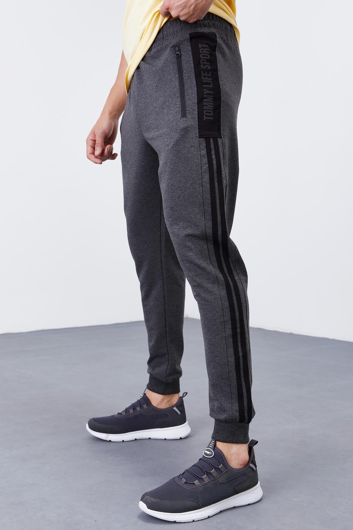 Anthracite Melange Double Stitched Standard Fit Jogger Men's Tracksuit Bottom - 84694