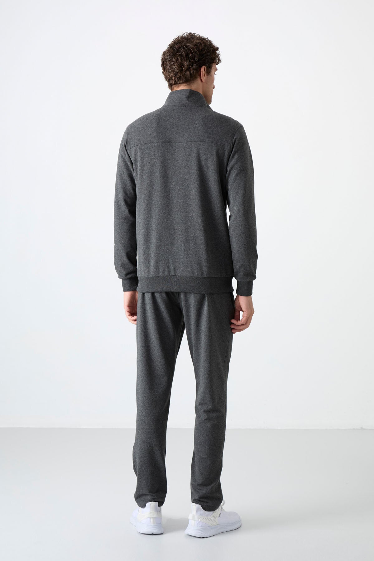 Anthracite Melange High Collar Zippered Comfort Fit Classic Cuff Men's Tracksuit Set - 85072