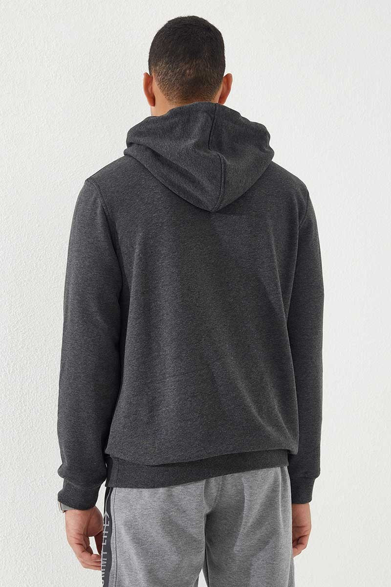 Anthracite Melange Geometric Print Standard Fit Men's Hooded Sweatshirt - 87870
