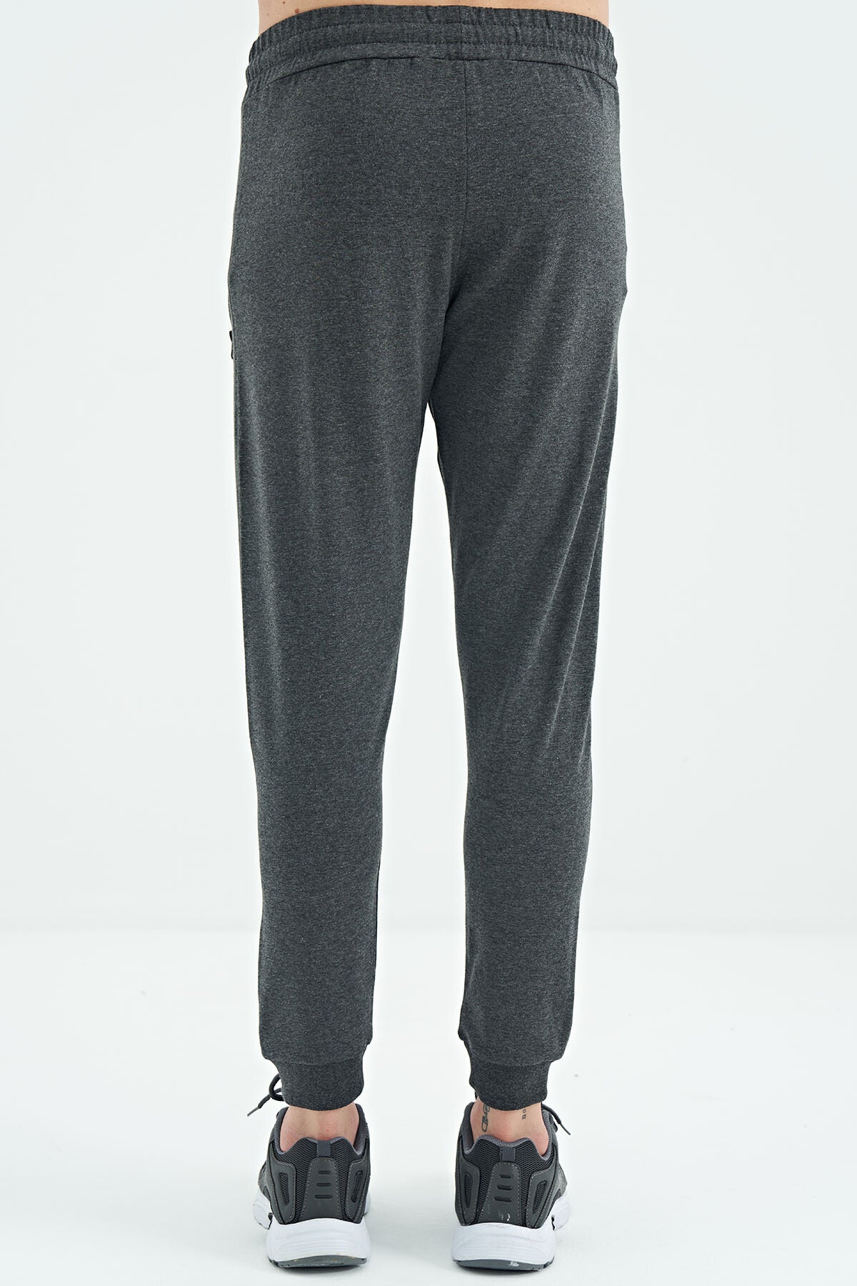Black Anthracite Melange Drawstring Jogger Men's Tracksuit Bottom - 84907