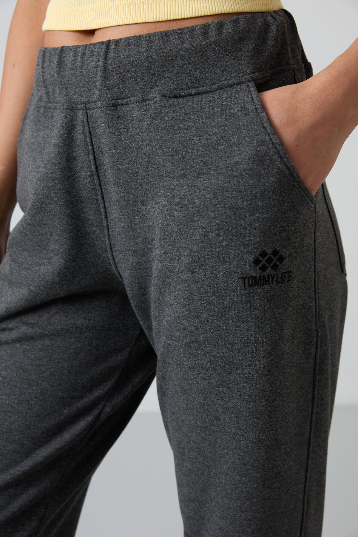 Anthracite Melanj High Waist Comfort Fit Classic Leg Women's Tracksuit Bottom - 94185