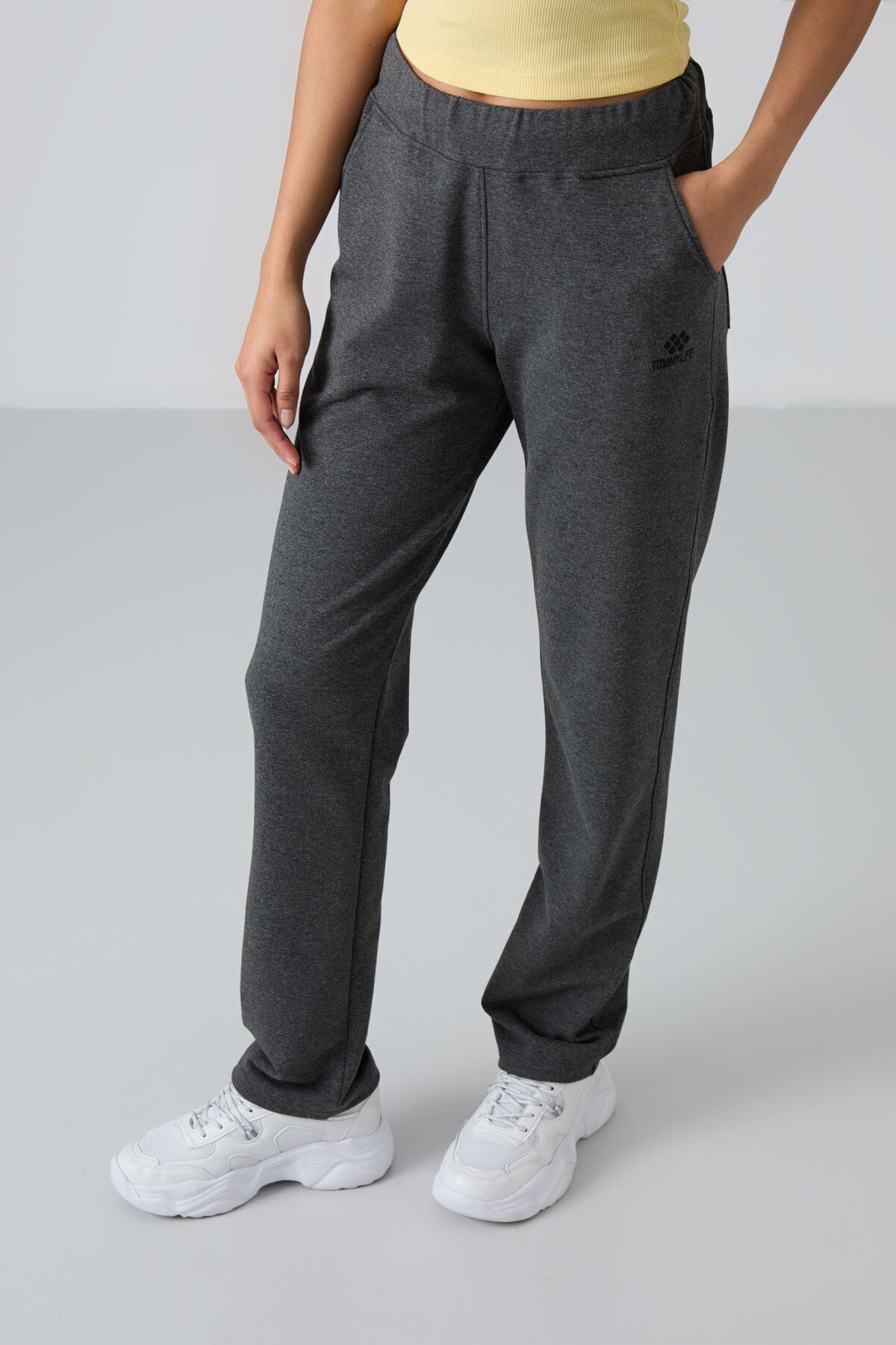 Anthracite Melanj High Waist Comfort Fit Classic Leg Women's Tracksuit Bottom - 94185