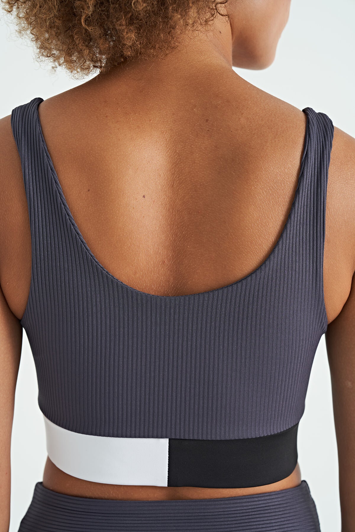 Anthracite Color Block Logo Print Narrow Cut Striped Women's Bustier - 97275
