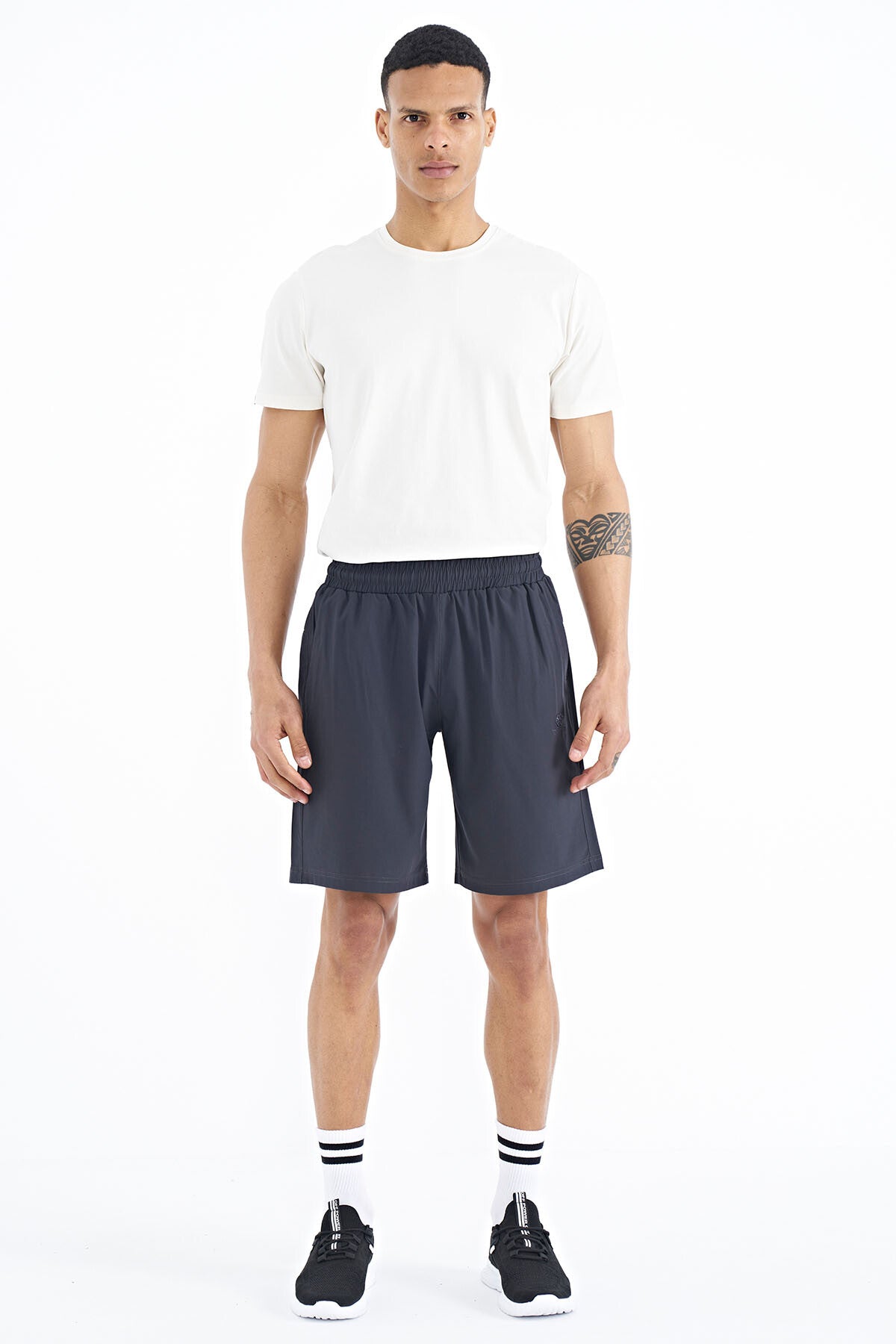 Anthracite Gray Detailed Elastane Men's Shorts - 81238