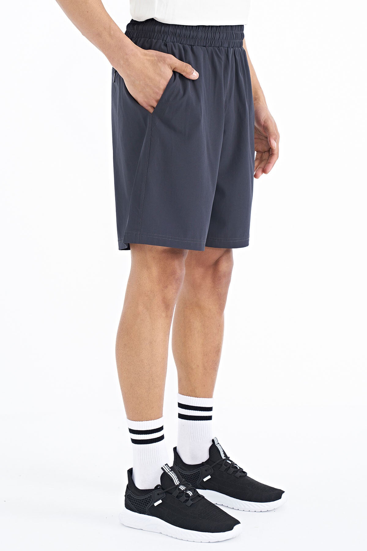 Anthracite Gray Detailed Elastane Men's Shorts - 81238