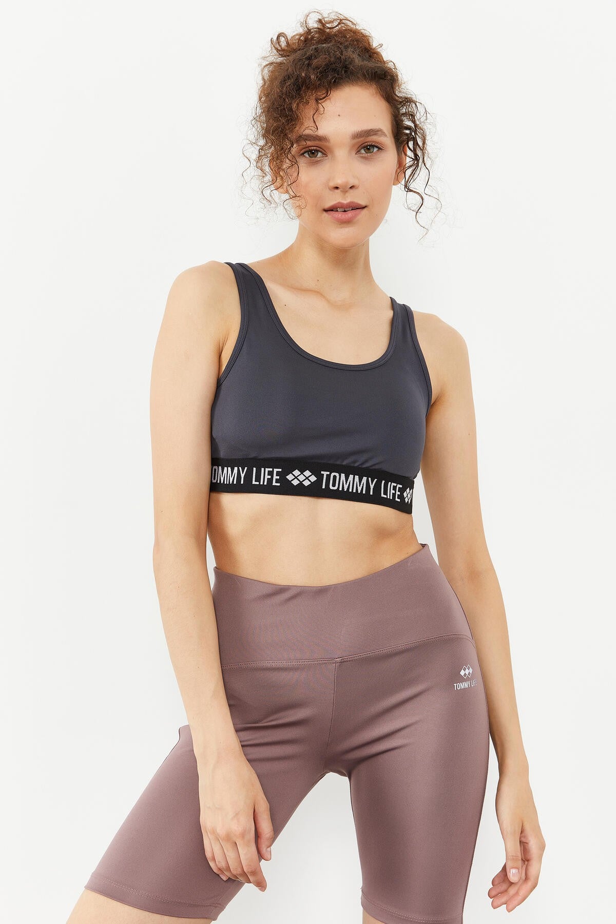 Anthracite Printed Standard Mold U Collar Women's Sports Bustier - 97113