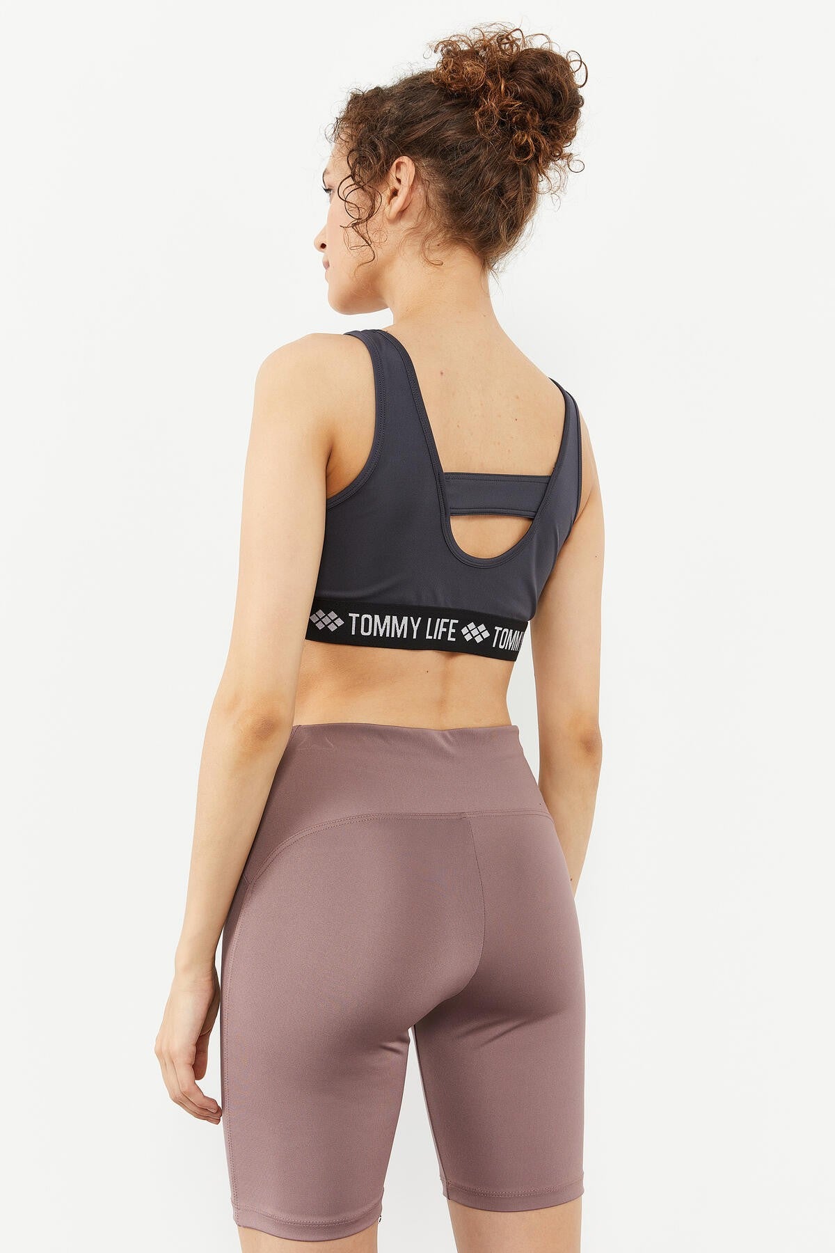Anthracite Printed Standard Mold U Collar Women's Sports Bustier - 97113