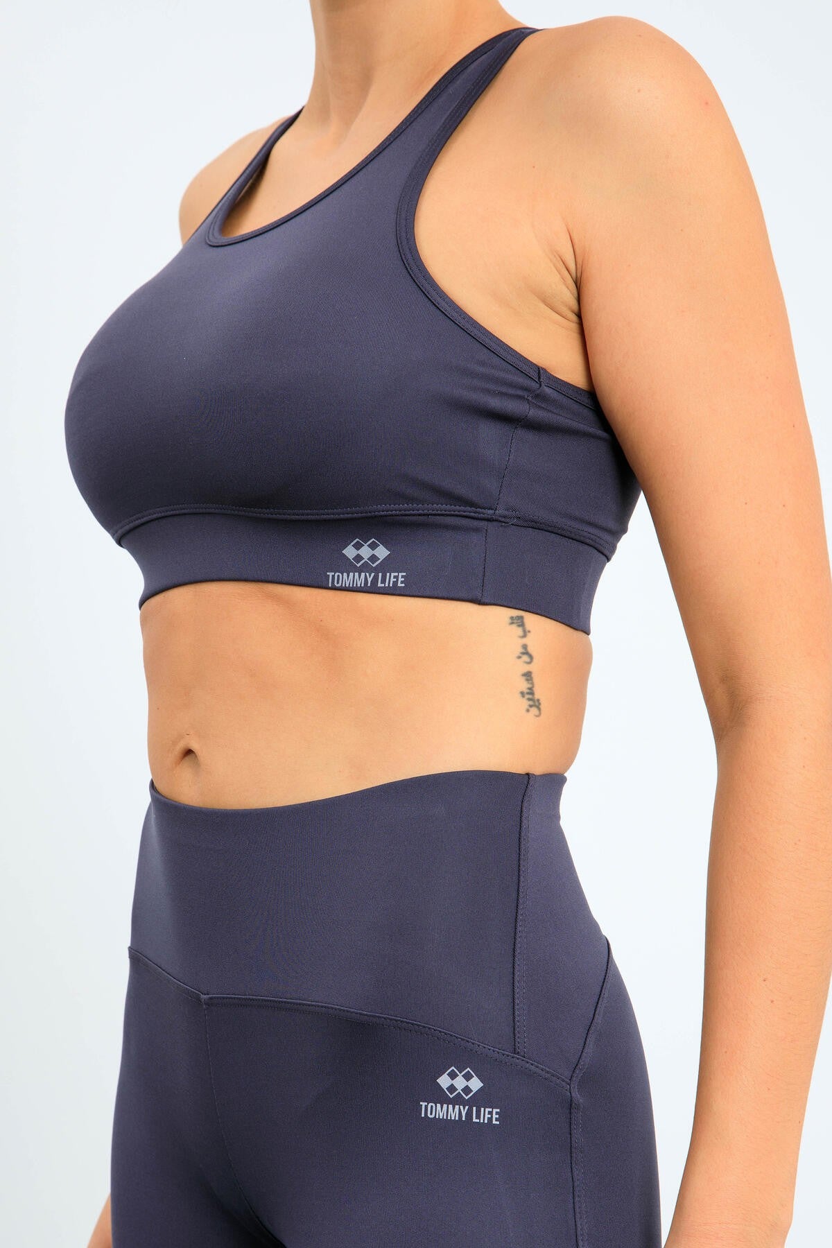Anthracite High Waist Wrap-up Slim Fit Bustier Biker Women's Tights Set - 95303