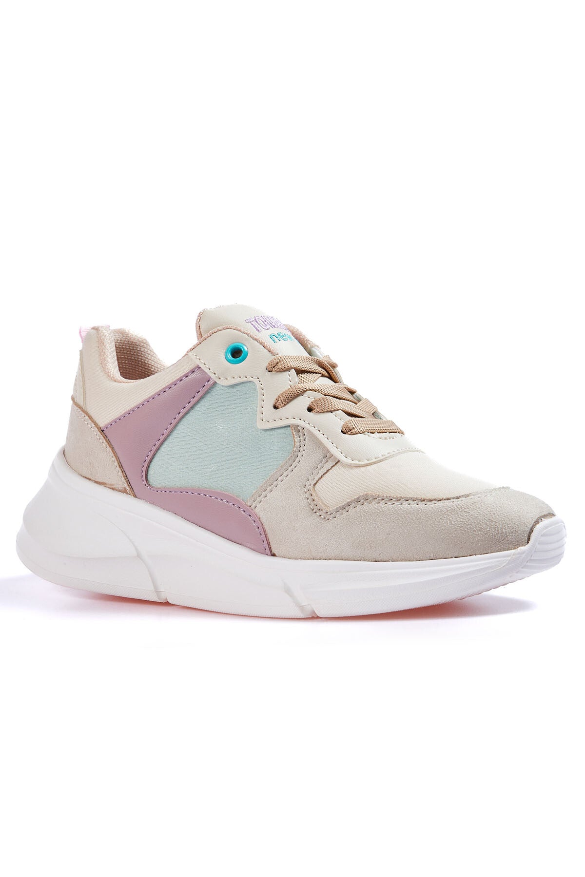 High Sole Mesh Lace-Up Detailed Colorful Women's Sneakers - 89203