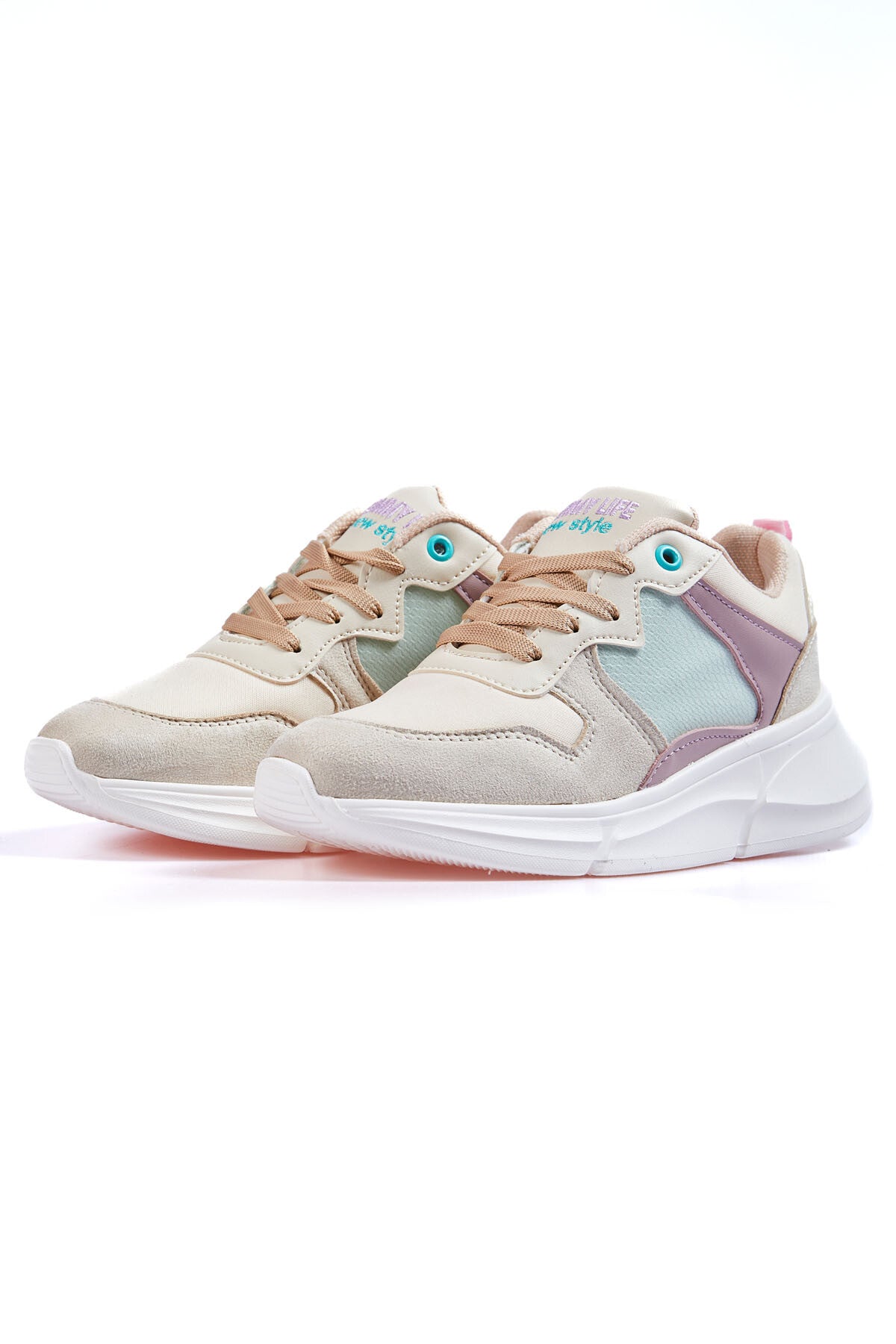 High Sole Mesh Lace-Up Detailed Colorful Women's Sneakers - 89203