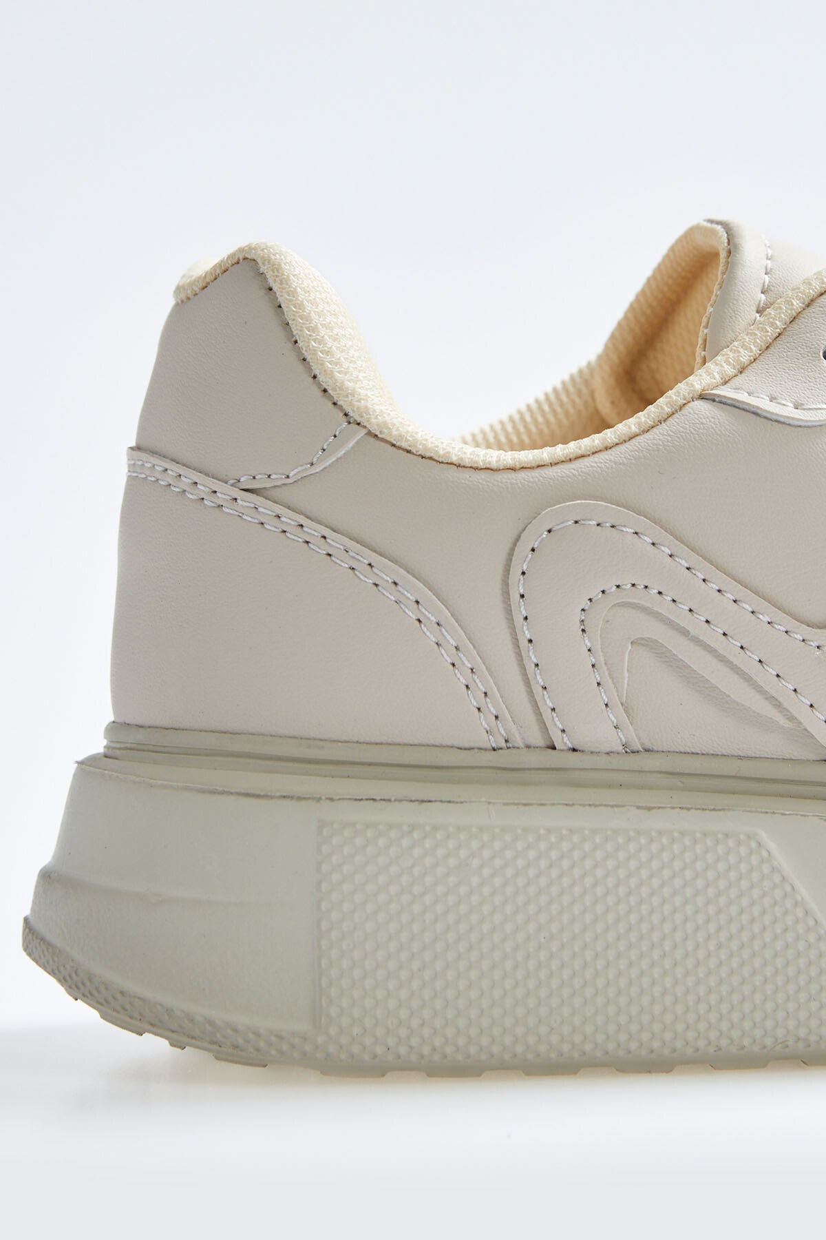 High Sole Bej Lace-Up PU Leather Women's Sports Shoes - 89200