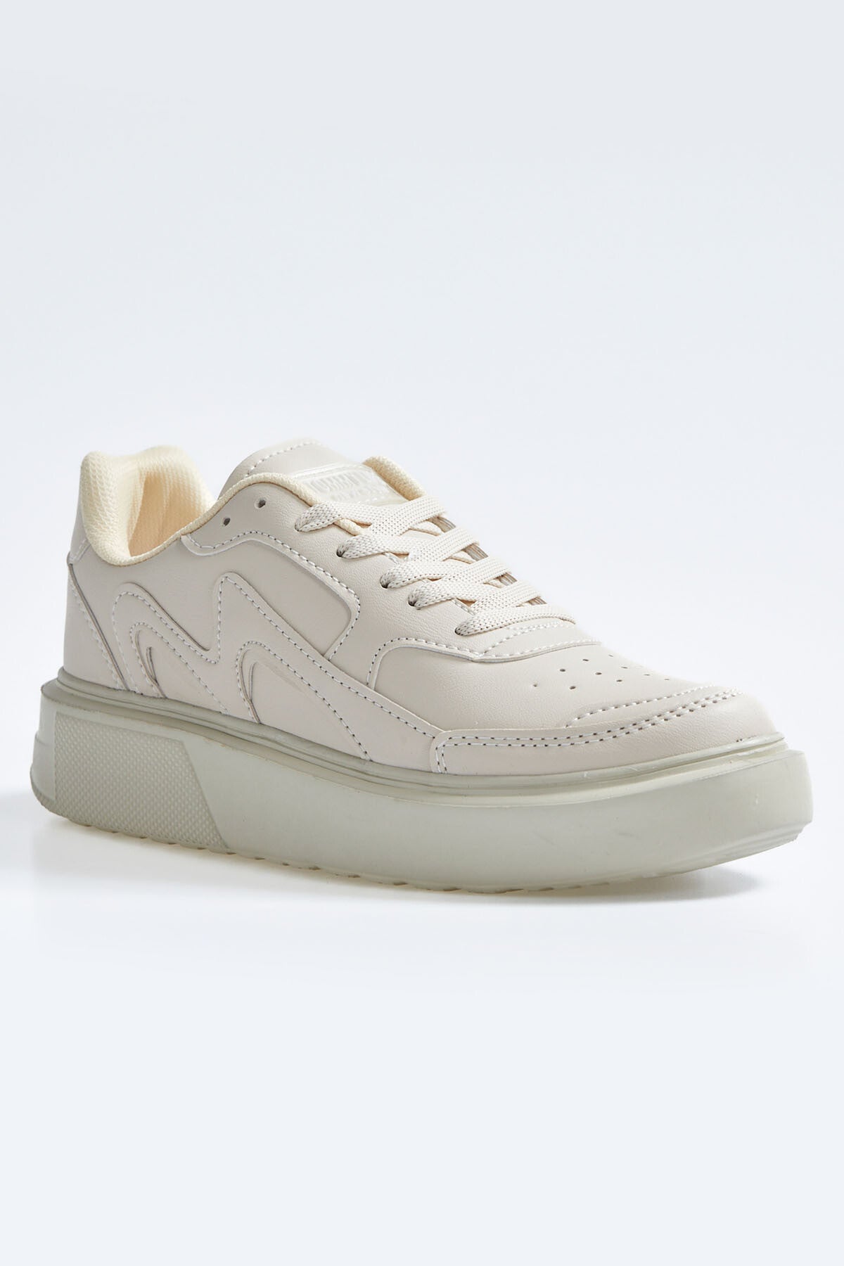 High Sole Bej Lace-Up PU Leather Women's Sports Shoes - 89200