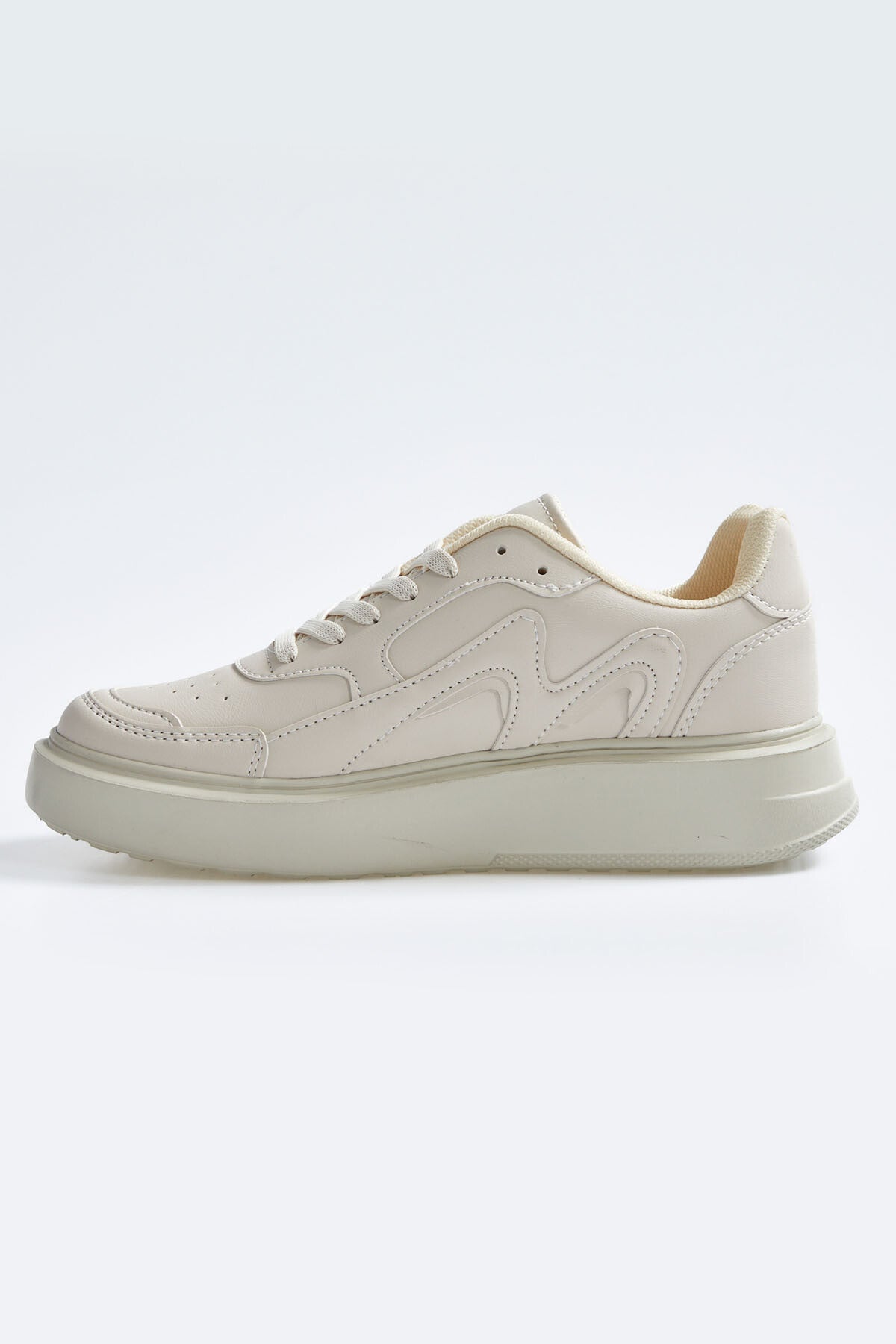 High Sole Bej Lace-Up PU Leather Women's Sports Shoes - 89200