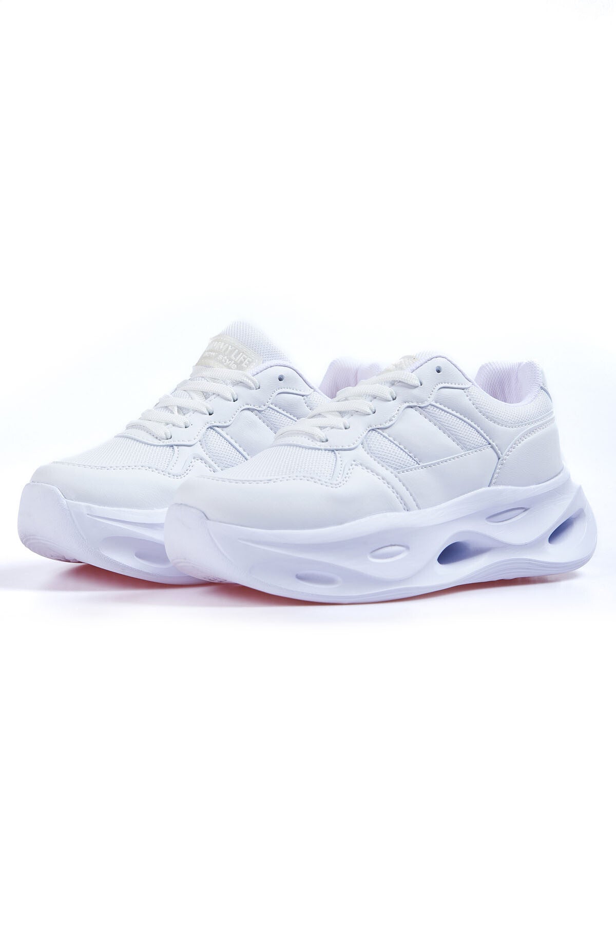 White High Sole Laced Detail Women's Sports Shoes - 89106