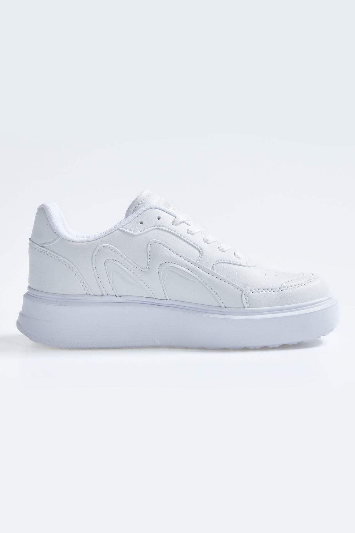 White Laced High Sole PU Leather Women's Sports Shoes - 89200