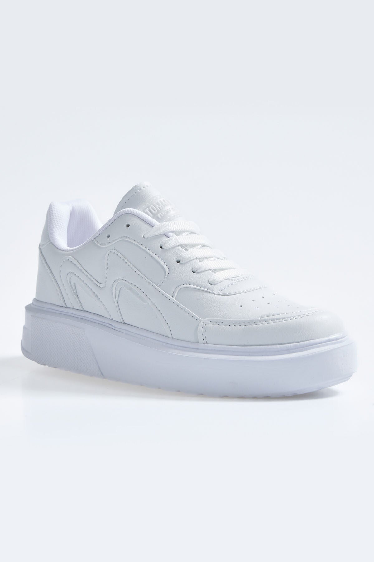 White Laced High Sole PU Leather Women's Sports Shoes - 89200