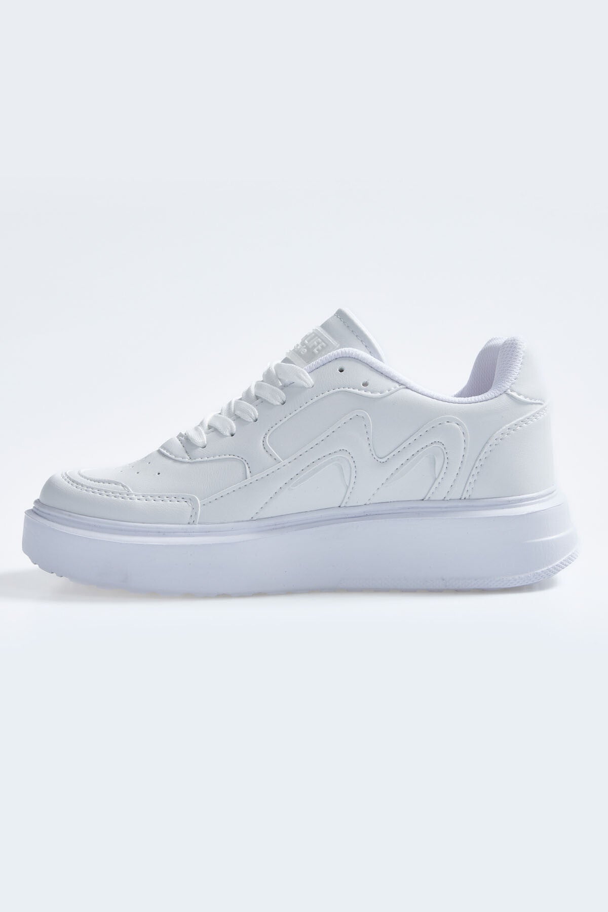White Laced High Sole PU Leather Women's Sports Shoes - 89200