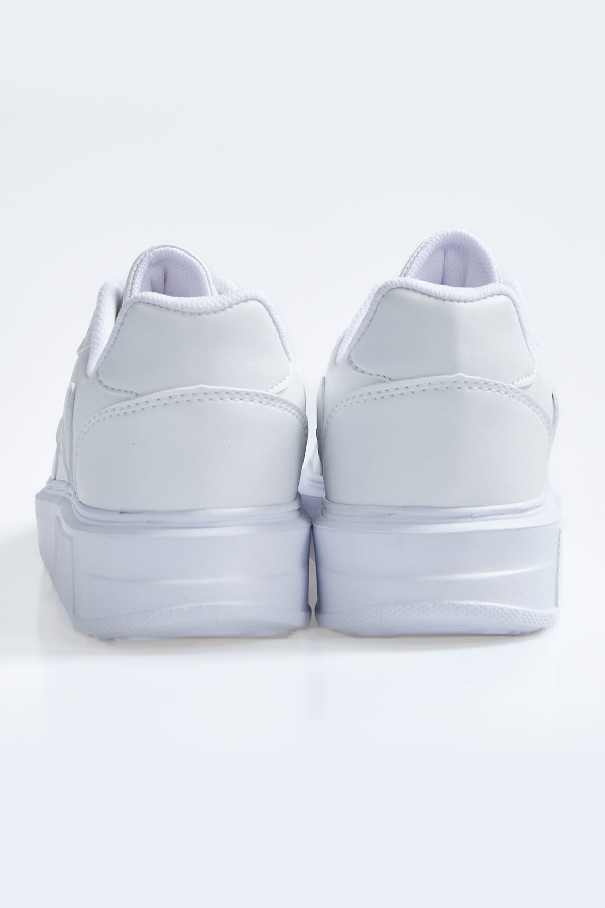 White Laced High Sole PU Leather Women's Sports Shoes - 89200