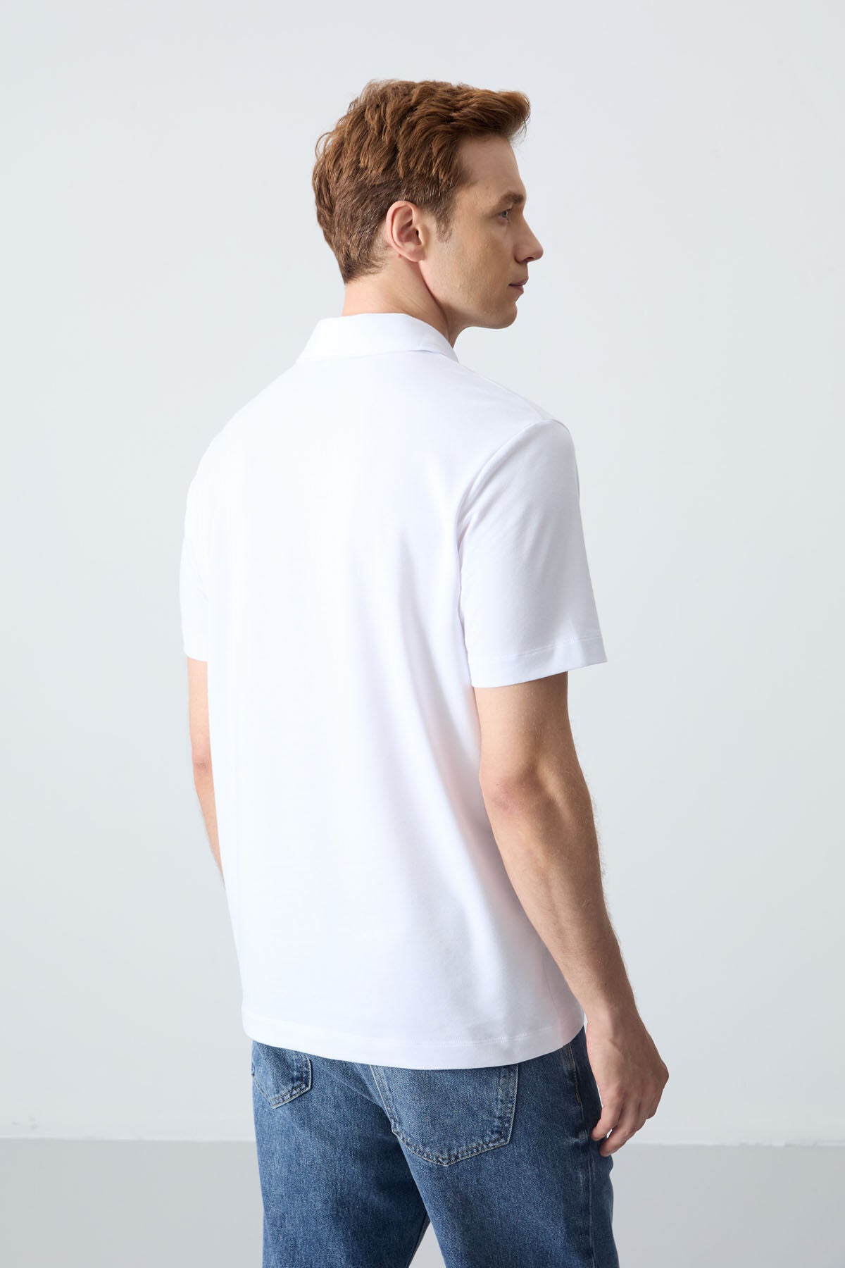 White Basic Logo Standard Mold Knitted Polo Collar Men's T-Shirt - 87748