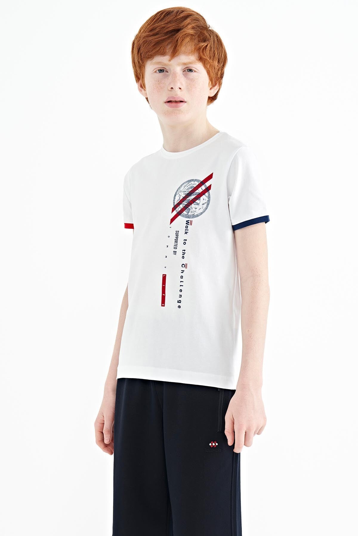 White Print Detailed O Collar Standard Fit Boys T-Shirt - 11131