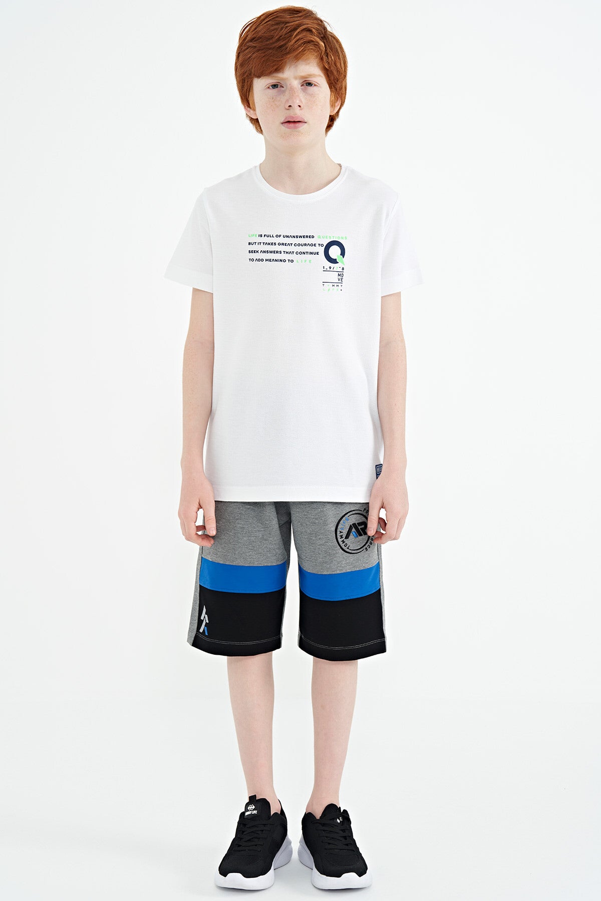 White Print Detailed O Collar Standard Fit Boys T-Shirt - 11145