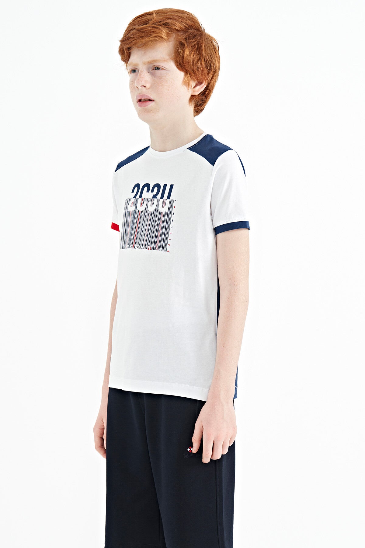 White Print Detailed O Collar Standard Fit Boys' T-Shirt - 11157