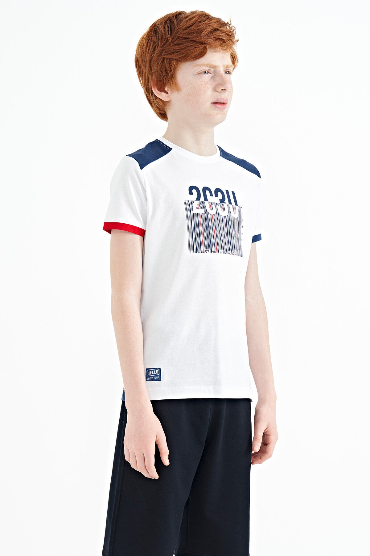 White Print Detailed O Collar Standard Fit Boys' T-Shirt - 11157