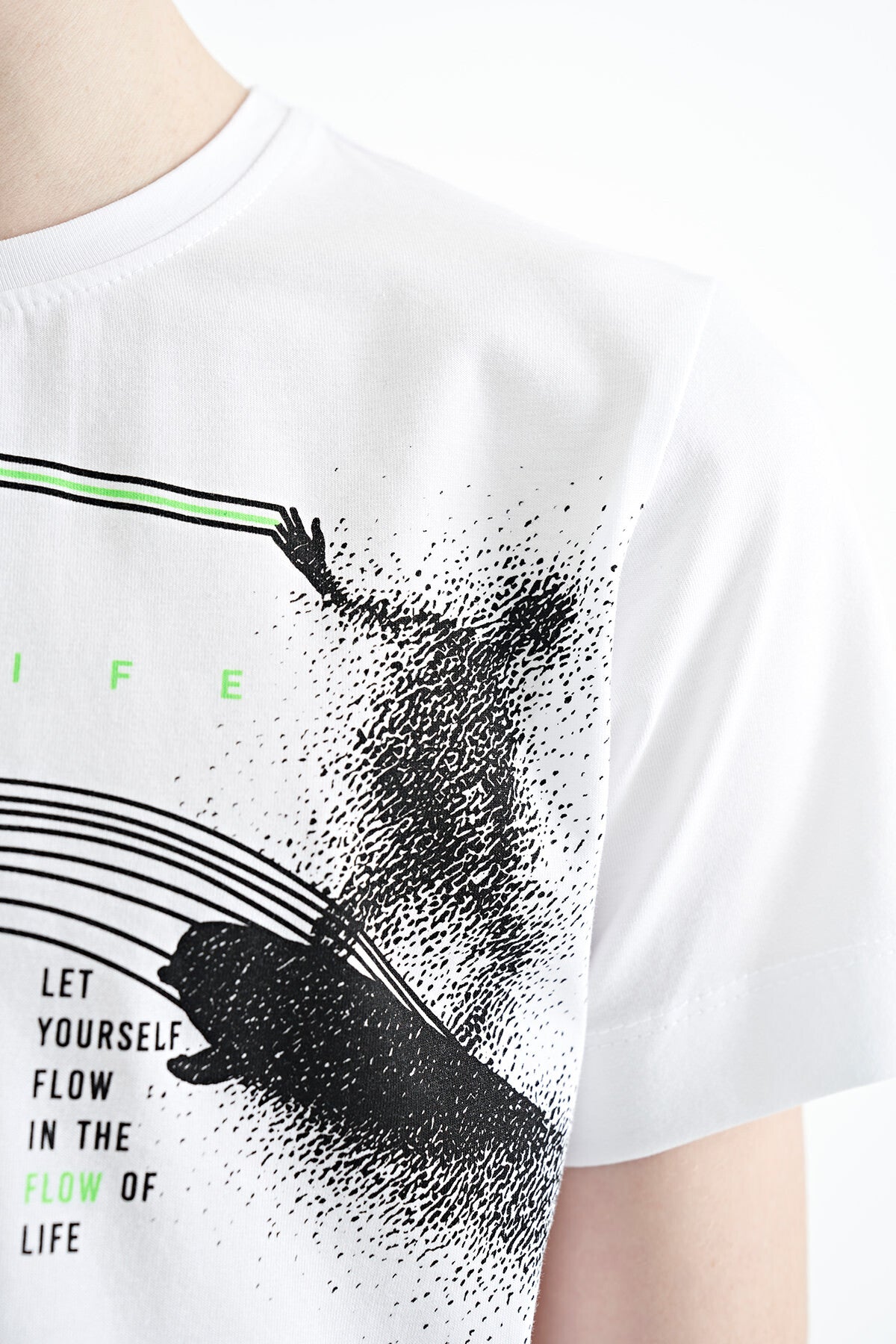 White Print Detailed Standard Template O Collar Boys T-Shirt - 11133