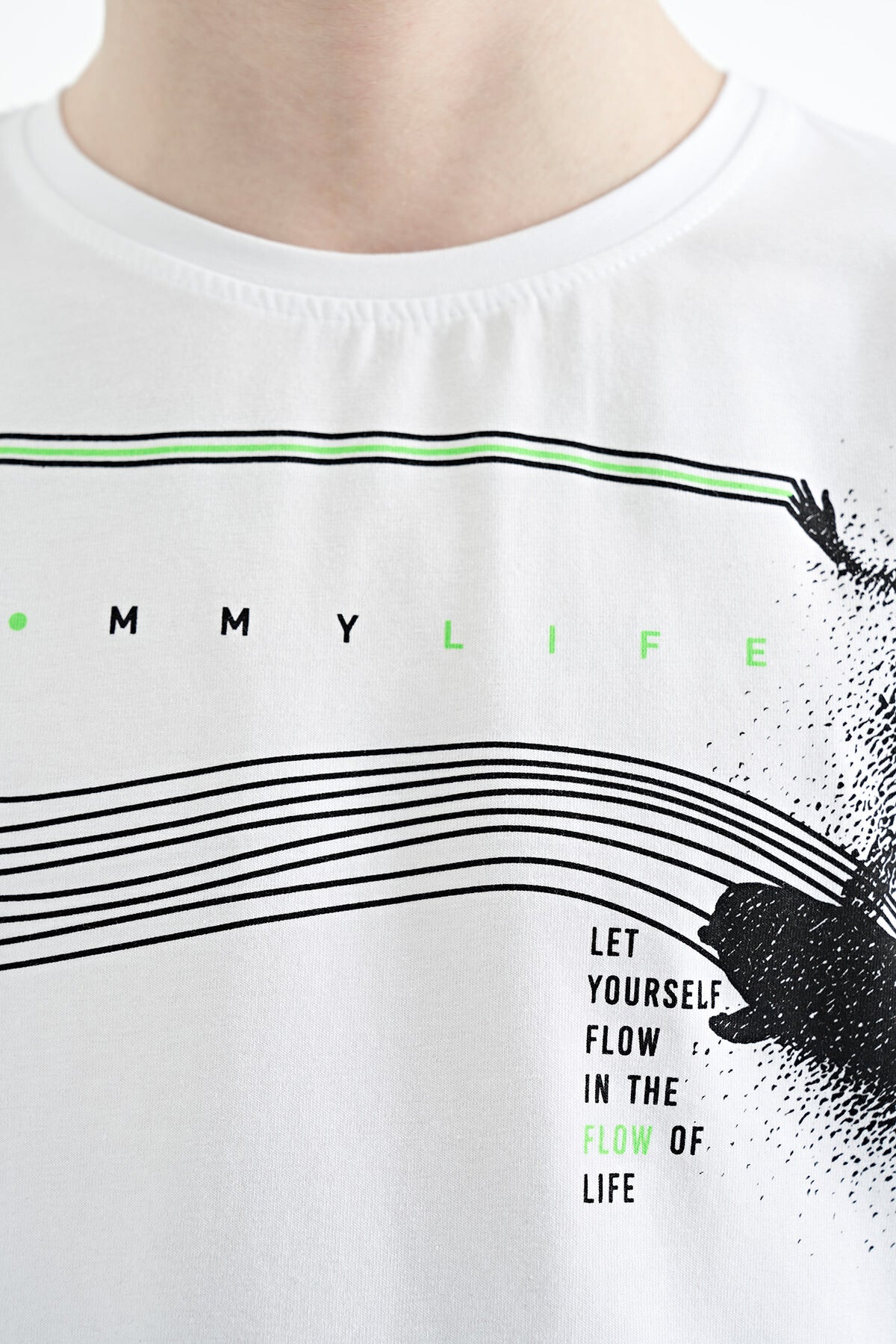 White Print Detailed Standard Template O Collar Boys T-Shirt - 11133
