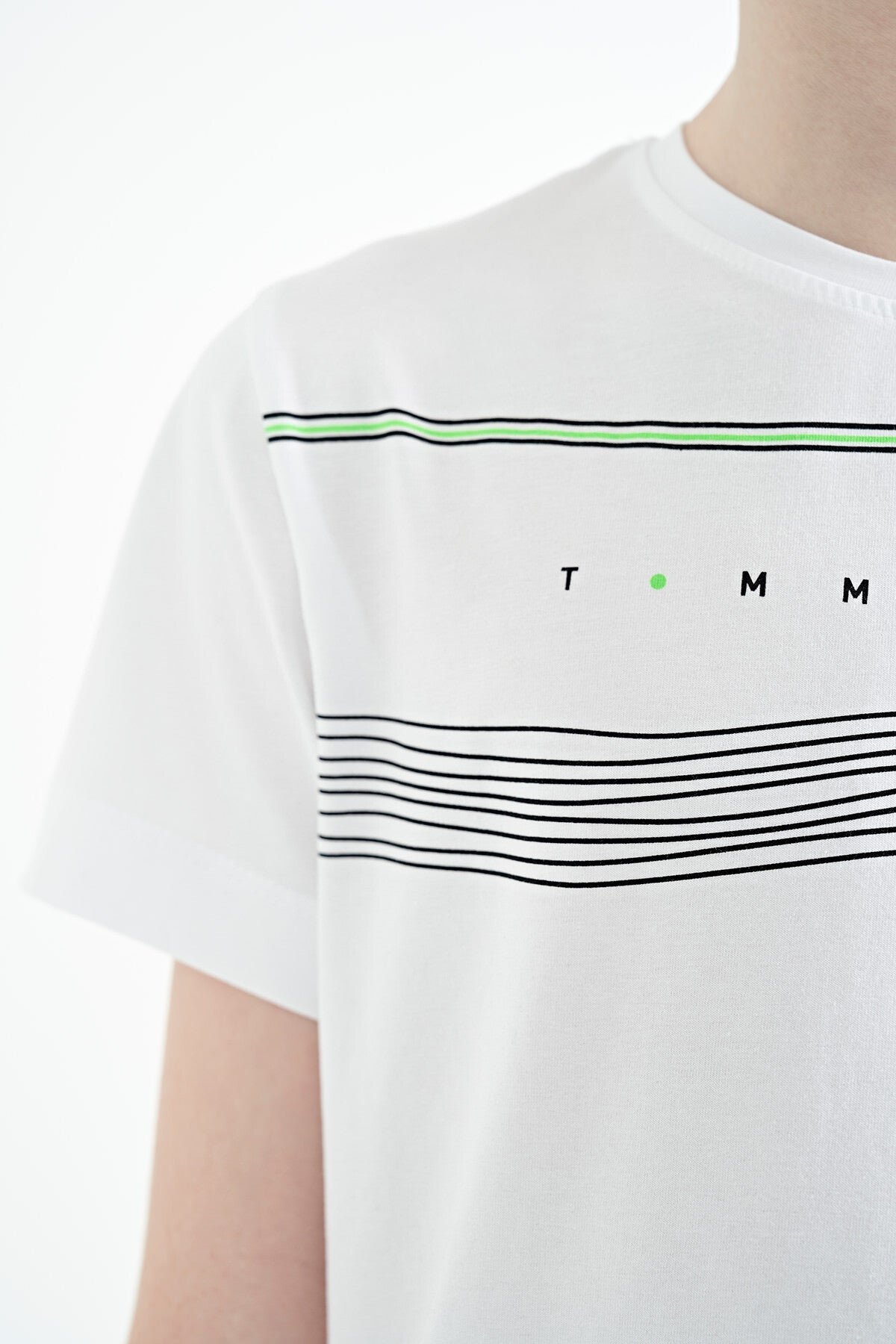 White Print Detailed Standard Template O Collar Boys T-Shirt - 11133