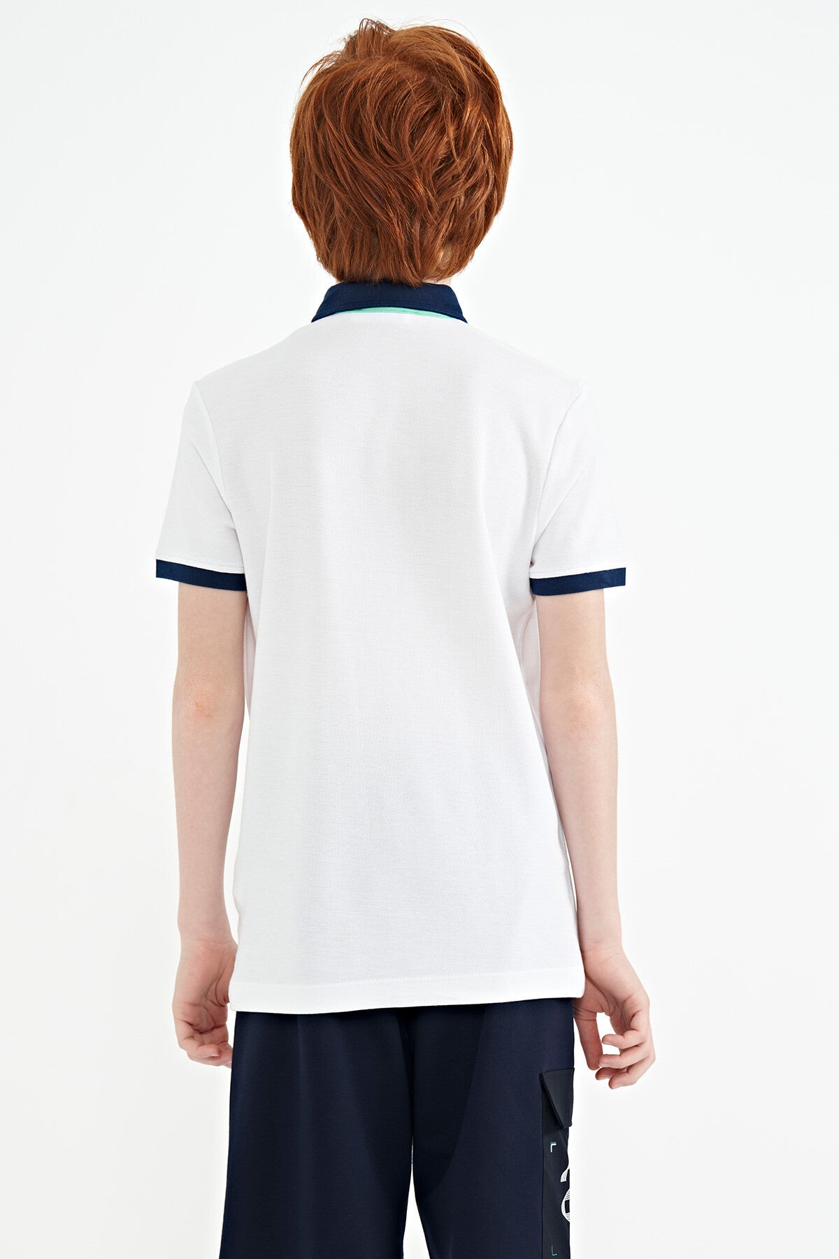 White Print Detailed Standard Mold Polo Collar Boys T-Shirt - 11140