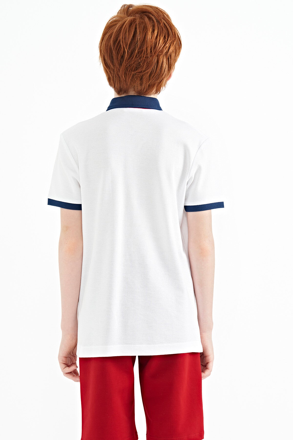White Print Detailed Standard Fit Polo Collar Boys T-Shirt - 11154