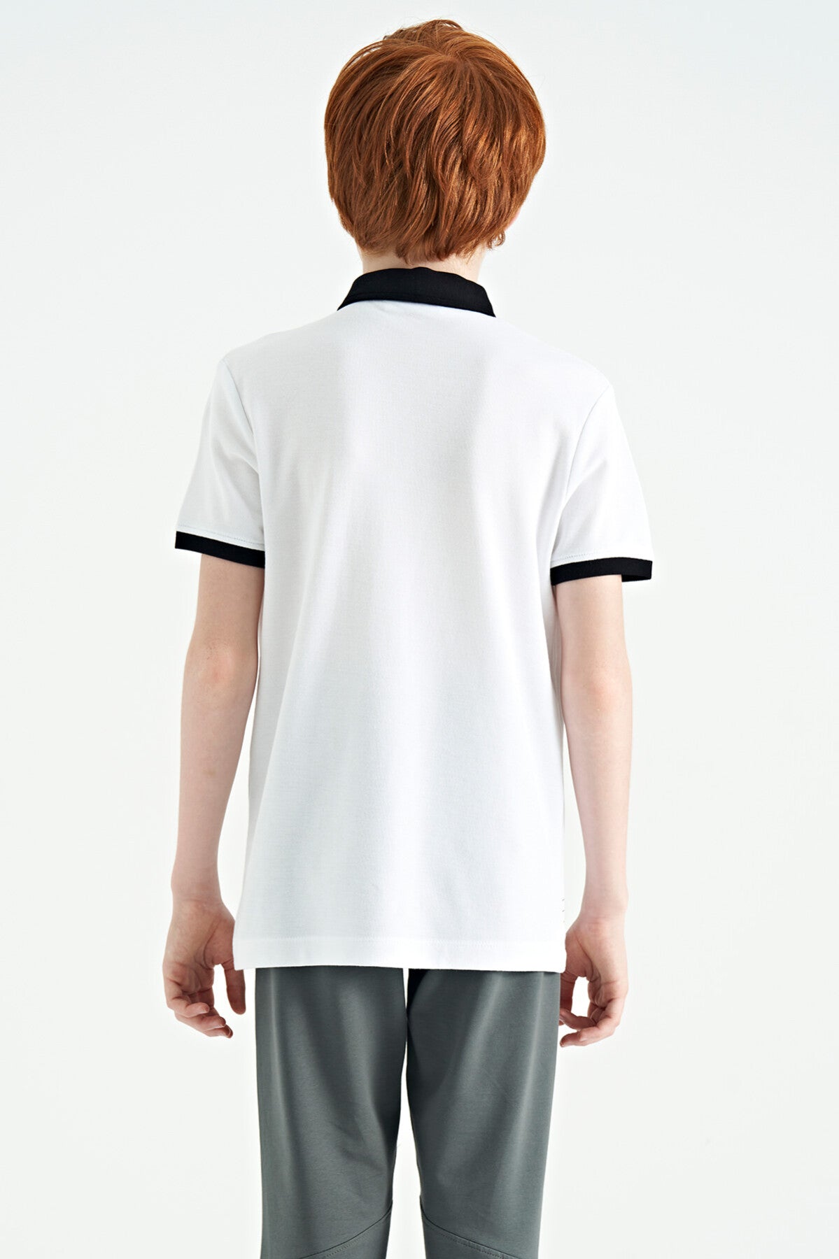 White Print Detailed Standard Mold Polo Collar Boys T-Shirt - 11164