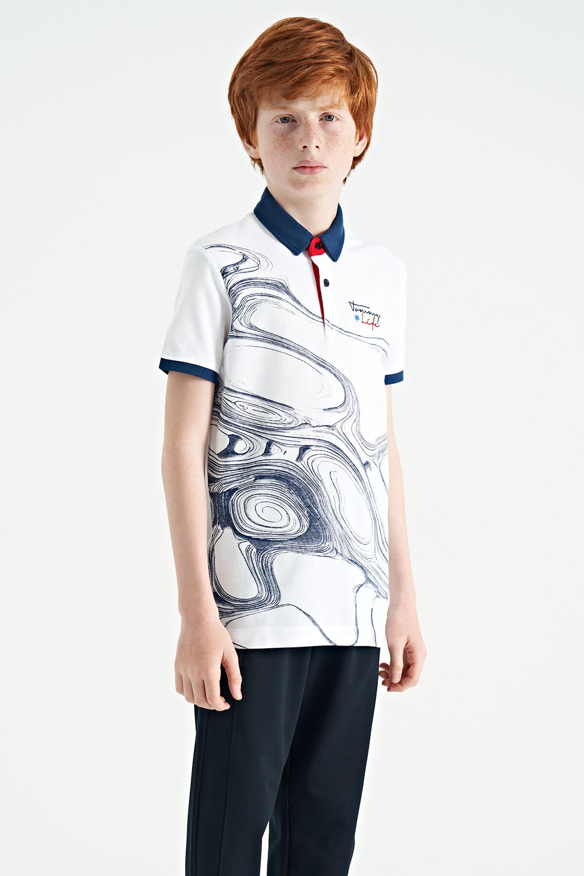 Standard Mold Detailed Print Polo Collar Boys' T-Shirt - 11165