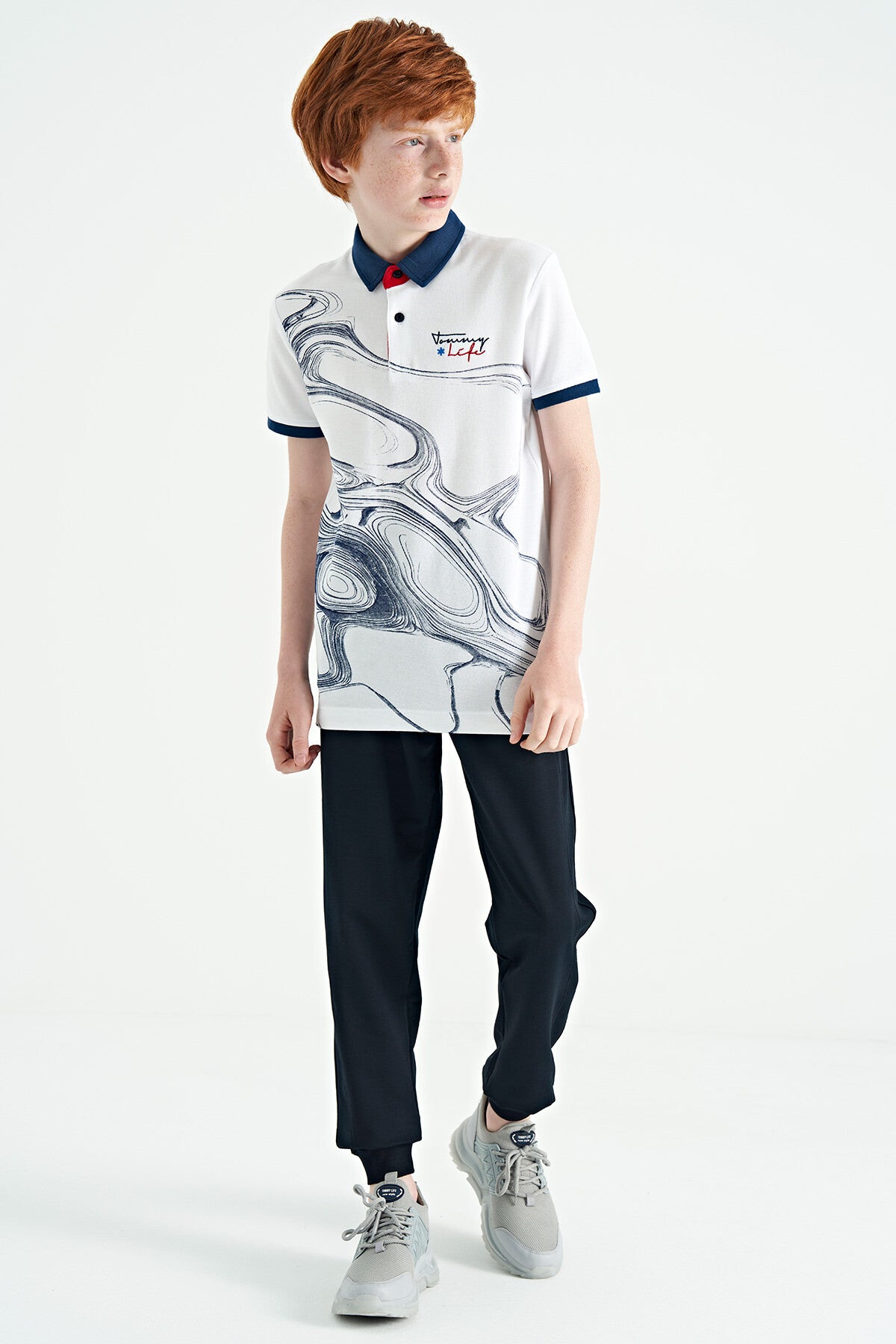 Standard Mold Detailed Print Polo Collar Boys' T-Shirt - 11165
