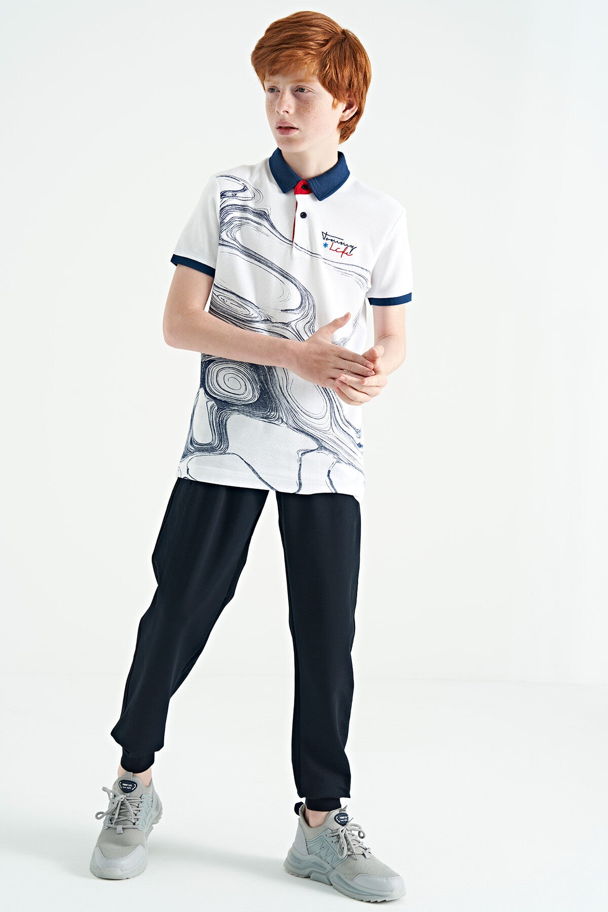Standard Mold Detailed Print Polo Collar Boys' T-Shirt - 11165