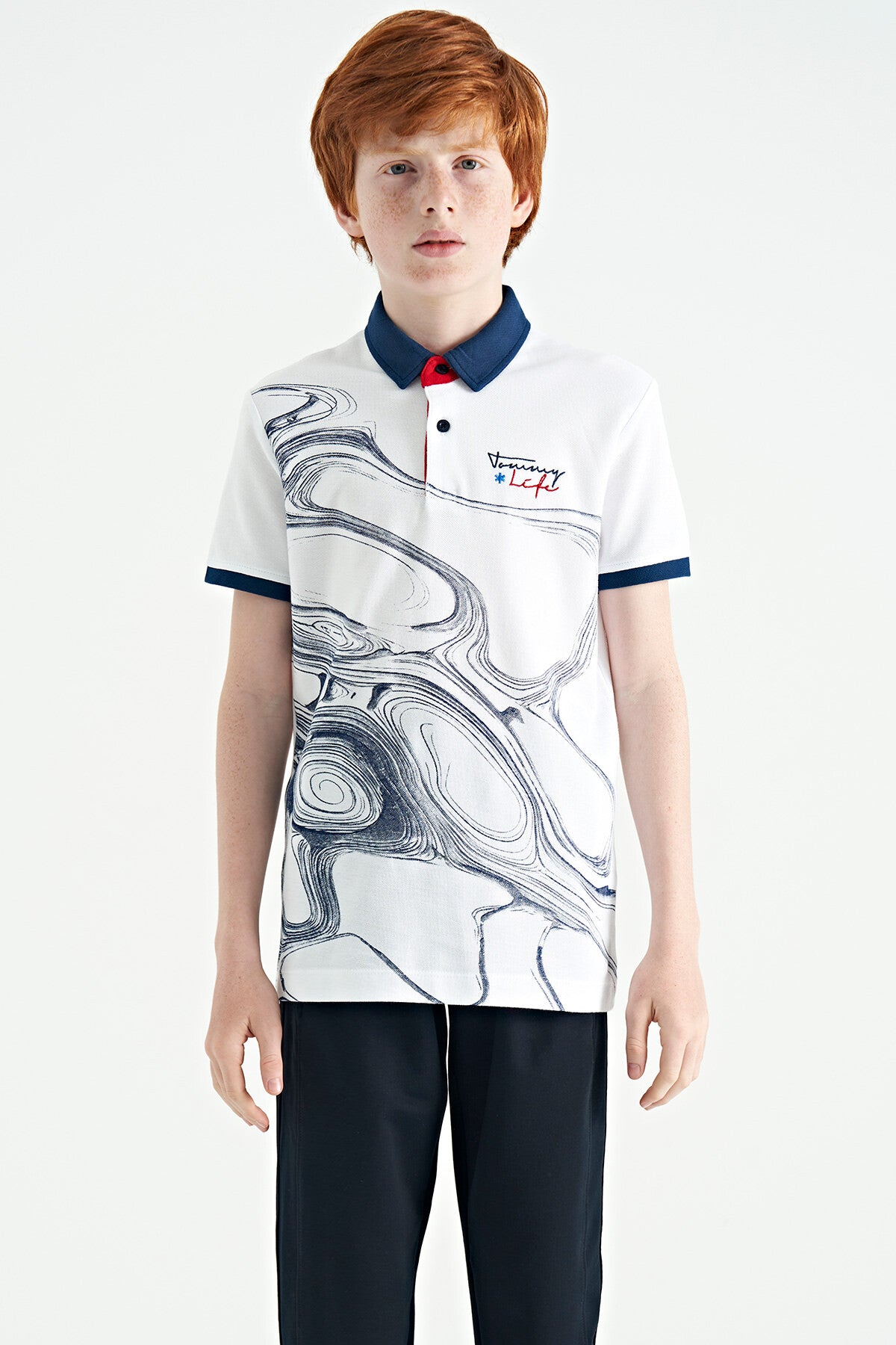 Standard Mold Detailed Print Polo Collar Boys' T-Shirt - 11165