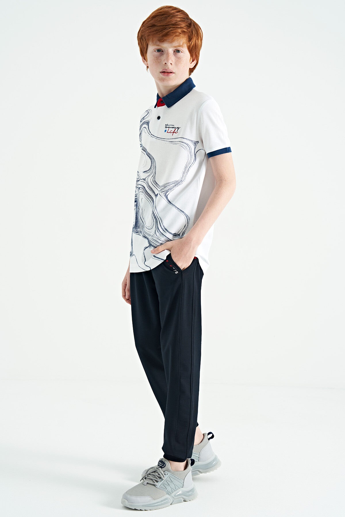 Standard Mold Detailed Print Polo Collar Boys' T-Shirt - 11165