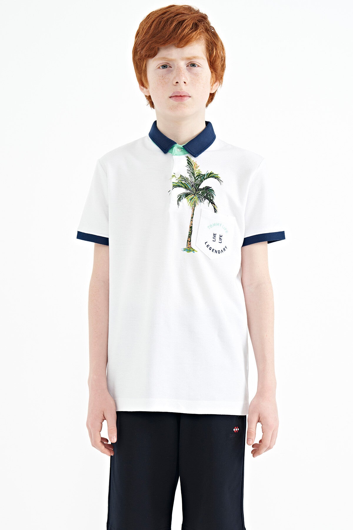 Printed Pocket Detailed Standard Fit Polo Collar Boys T-Shirt - 11144