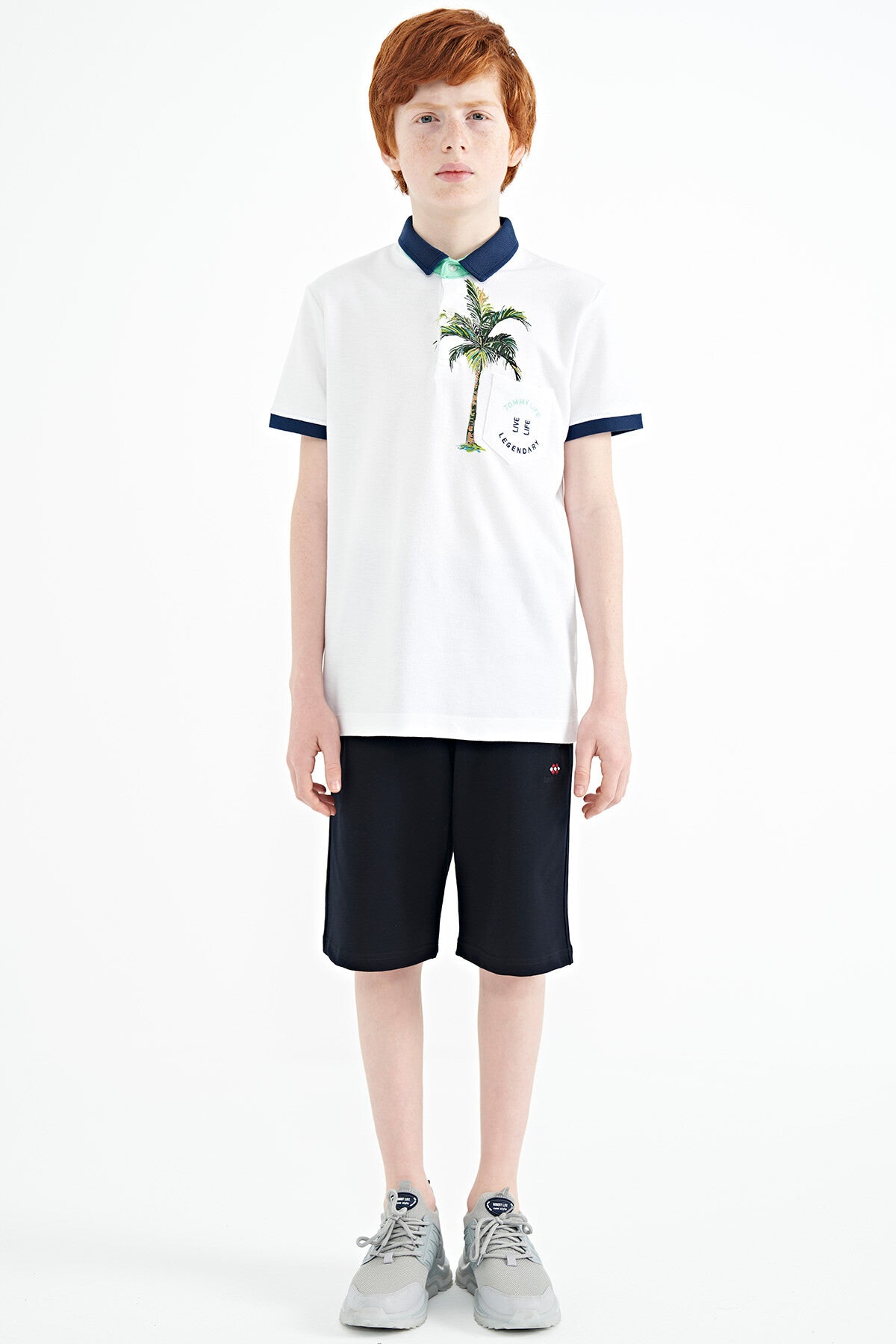 Printed Pocket Detailed Standard Fit Polo Collar Boys T-Shirt - 11144