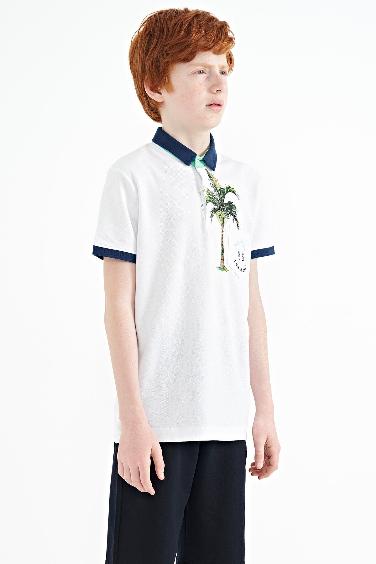 Printed Pocket Detailed Standard Fit Polo Collar Boys T-Shirt - 11144