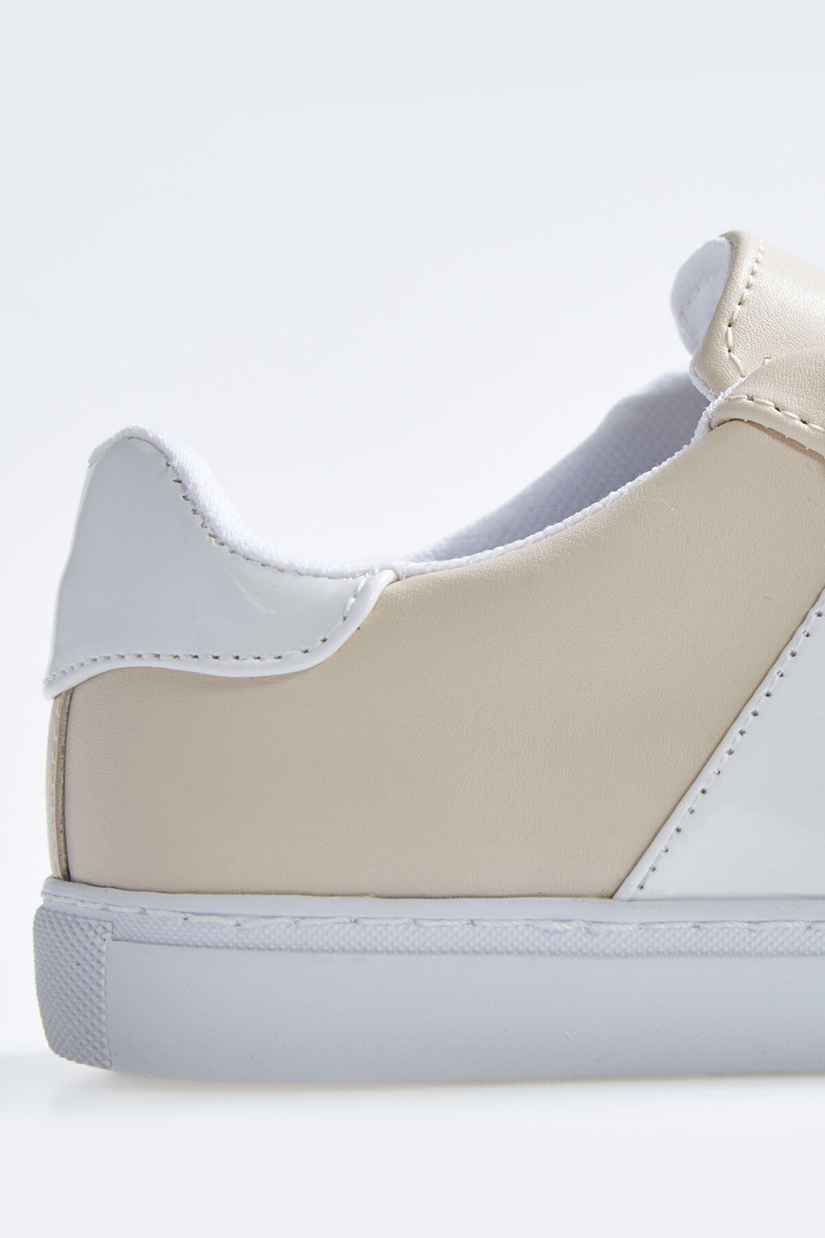 White - Beige Laced Strip Detailed PU Leather Women's Sports Shoes - 89202