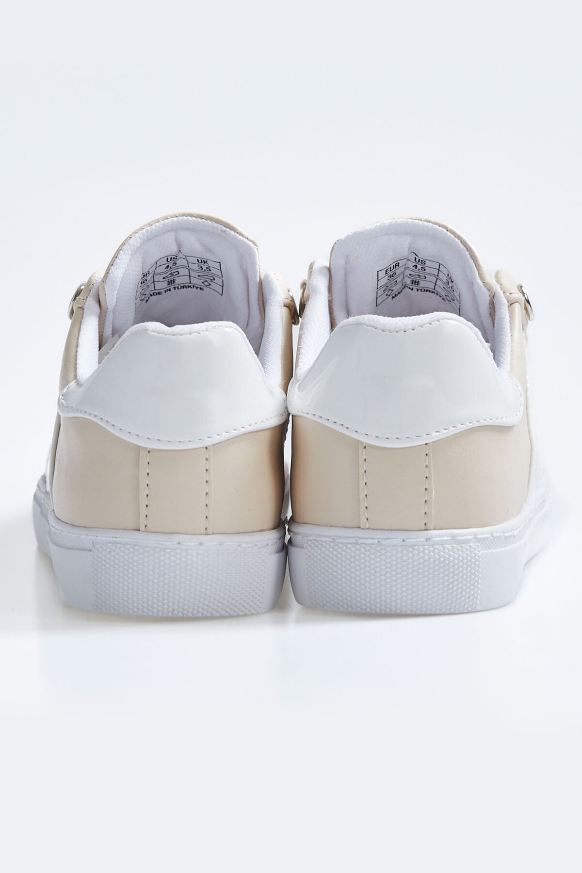 White - Beige Laced Strip Detailed PU Leather Women's Sports Shoes - 89202