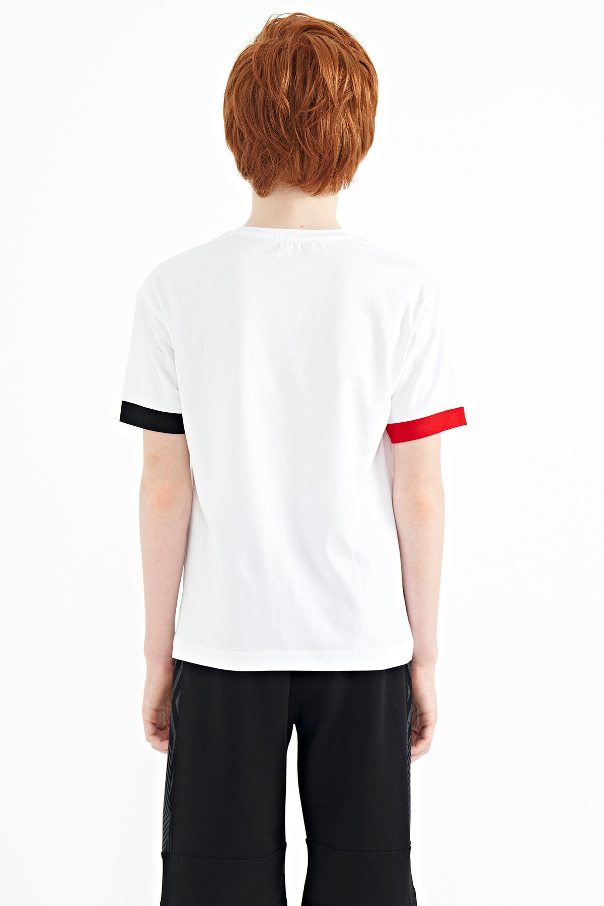 Colored Cuff Detailed Printed Oversize Boys' T-Shirt - 11137