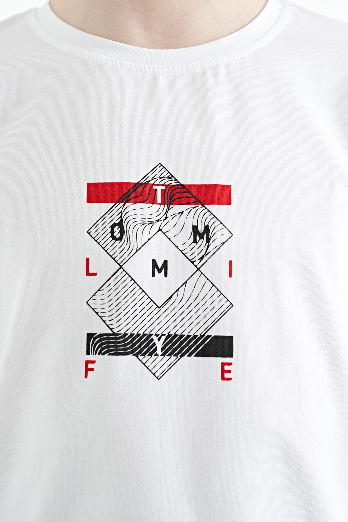 Colored Cuff Detailed Printed Oversize Boys' T-Shirt - 11137