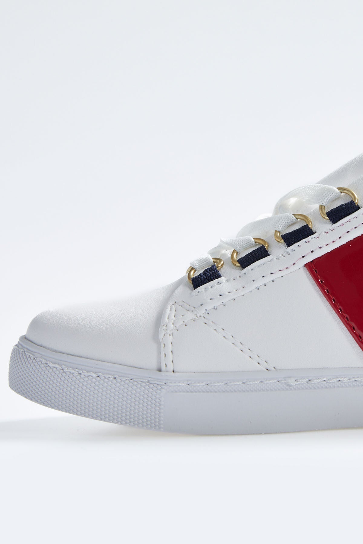 White - Navy Blue Laced Strip Detailed PU Leather Women's Sports Shoes - 89202