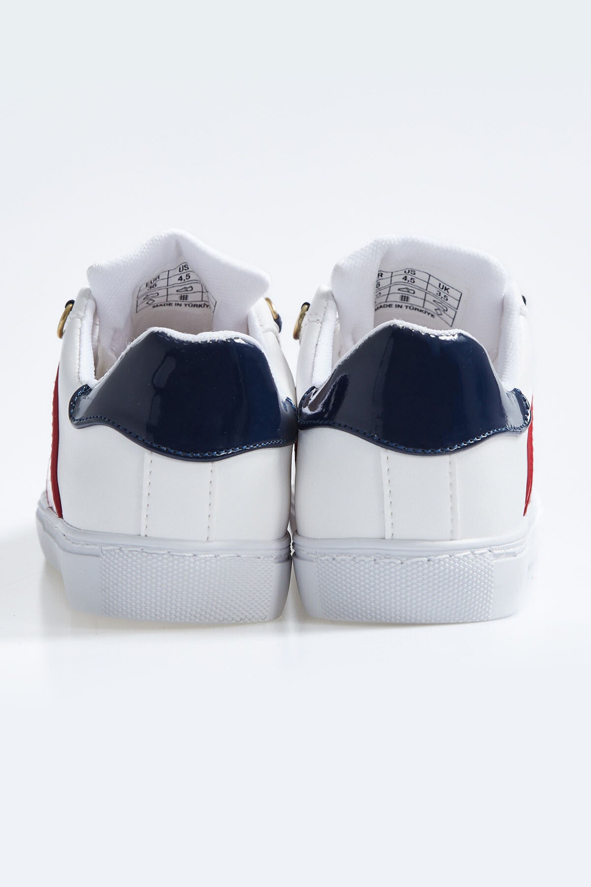 White - Navy Blue Laced Strip Detailed PU Leather Women's Sports Shoes - 89202