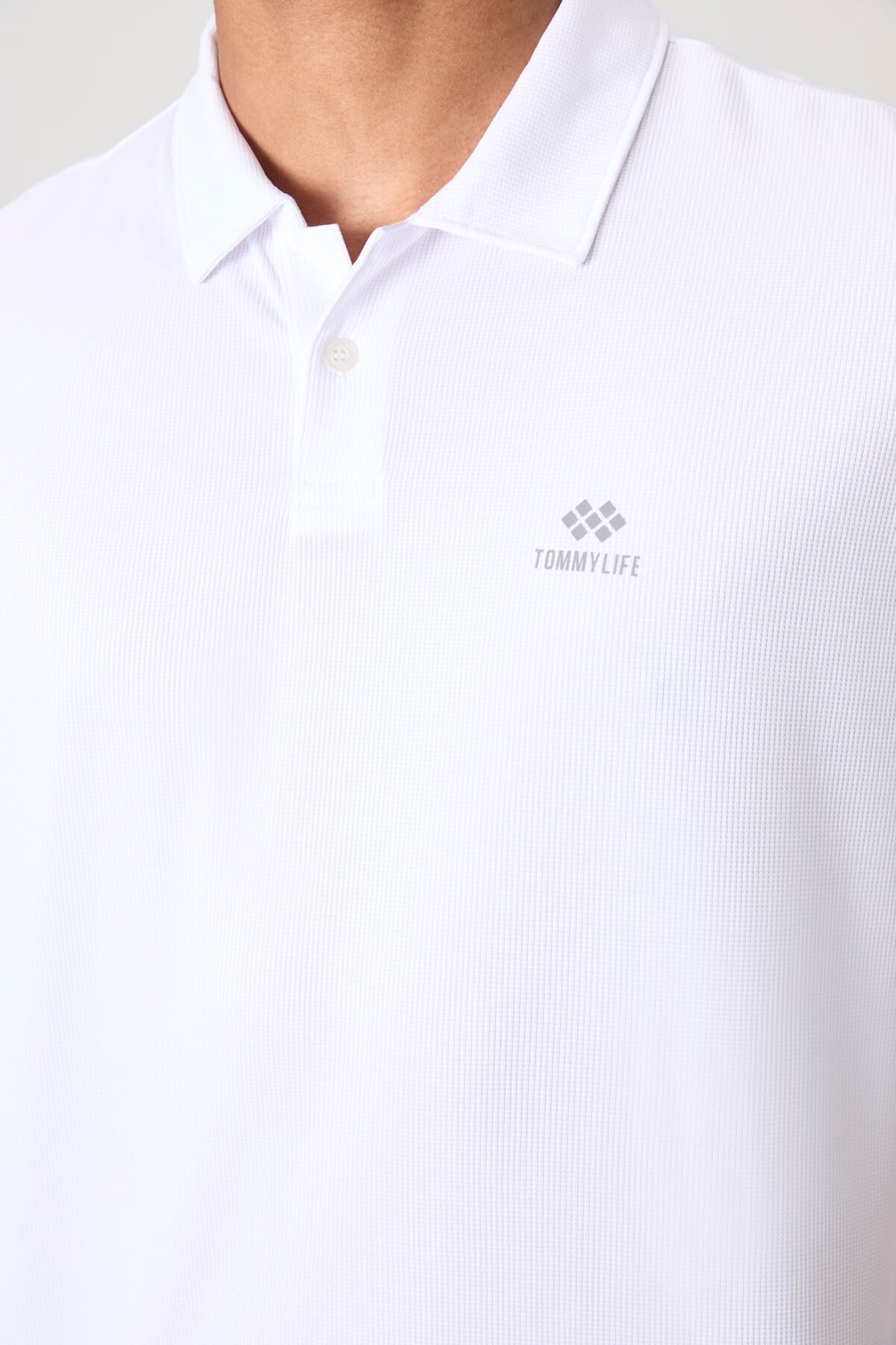 White Logo Printed Standard Fit Polo Collar Active Sports Men's T-Shirt - 88252