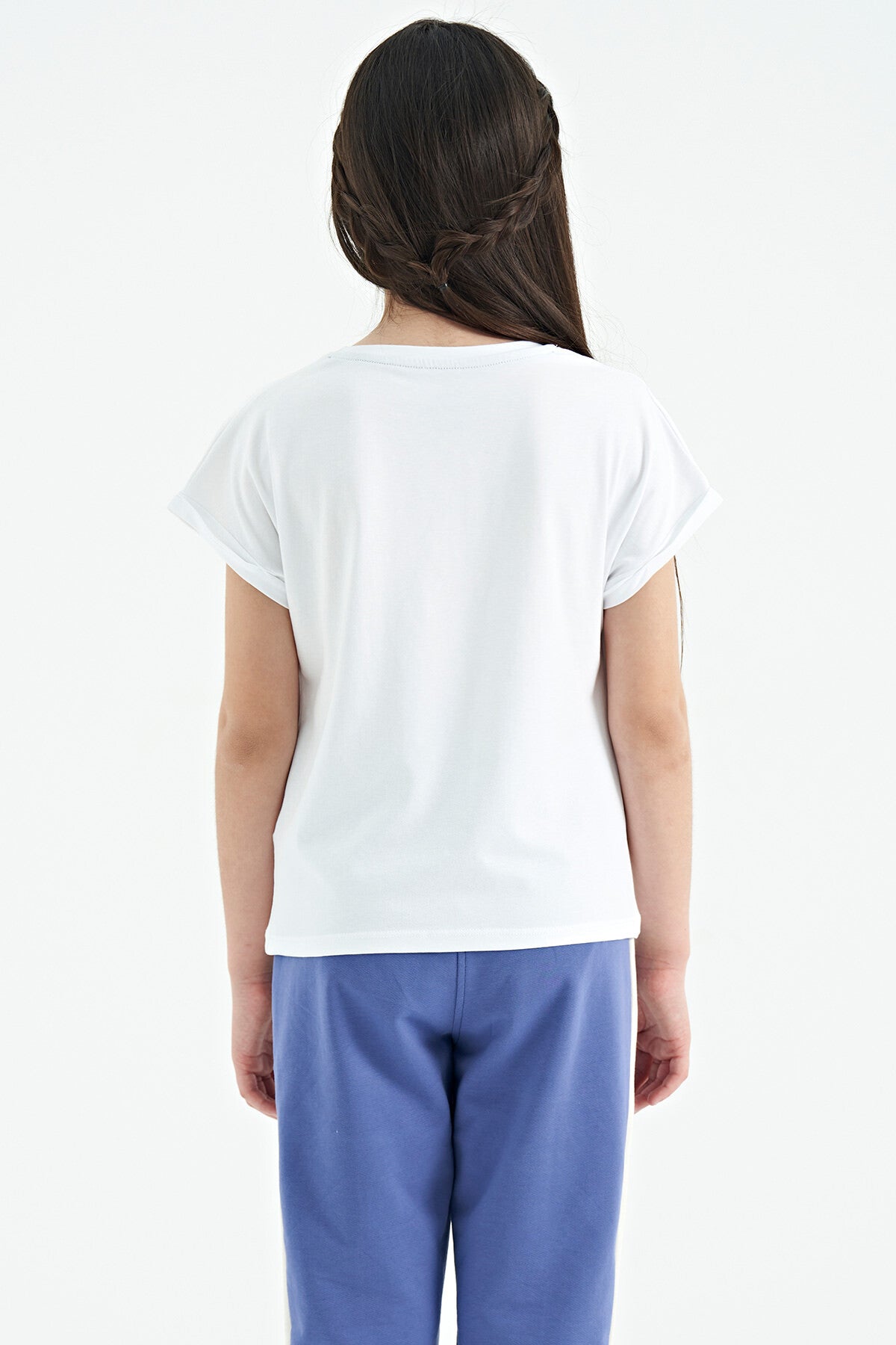 White O Collar Low Shoulder Comfort Fit Short Sleeve Girls T-Shirt - 75128